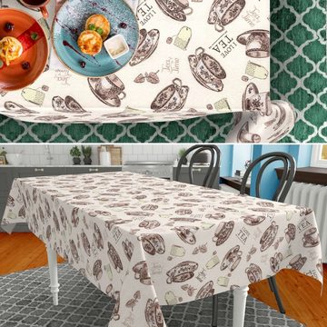ANRO Tischdecke mit Tee und Kaffee aus Textil Tischtuch mit Beschichtung Tischwäsche, auch als Gartentischdecke - mit Schutzschicht