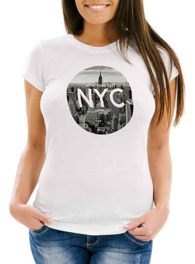 Neverless Print-Shirt Damen T-Shirt NYC New York City Manhatten Skyline Fotoprint Slim Fit Neverless® mit Print