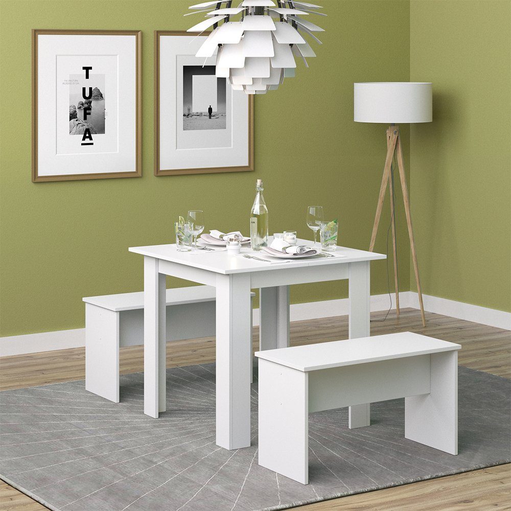 Vicco Essgruppe Sentio, Weiß, 80 x 80 cm mit 2 Bänken, (Set, 3-tlg., 3-er S günstig online kaufen