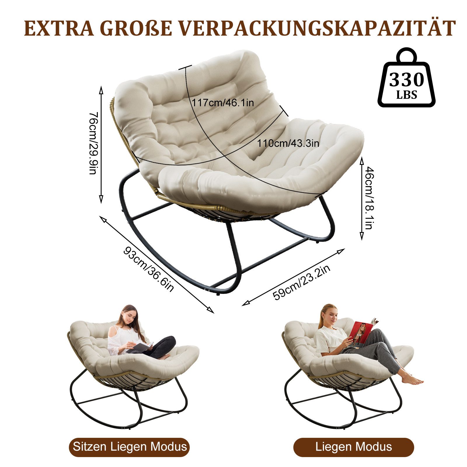 TWSOUL Schaukelsessel Extra dickes gepolstertem, Rattanstuhl Relaxstuhl mit günstig online kaufen