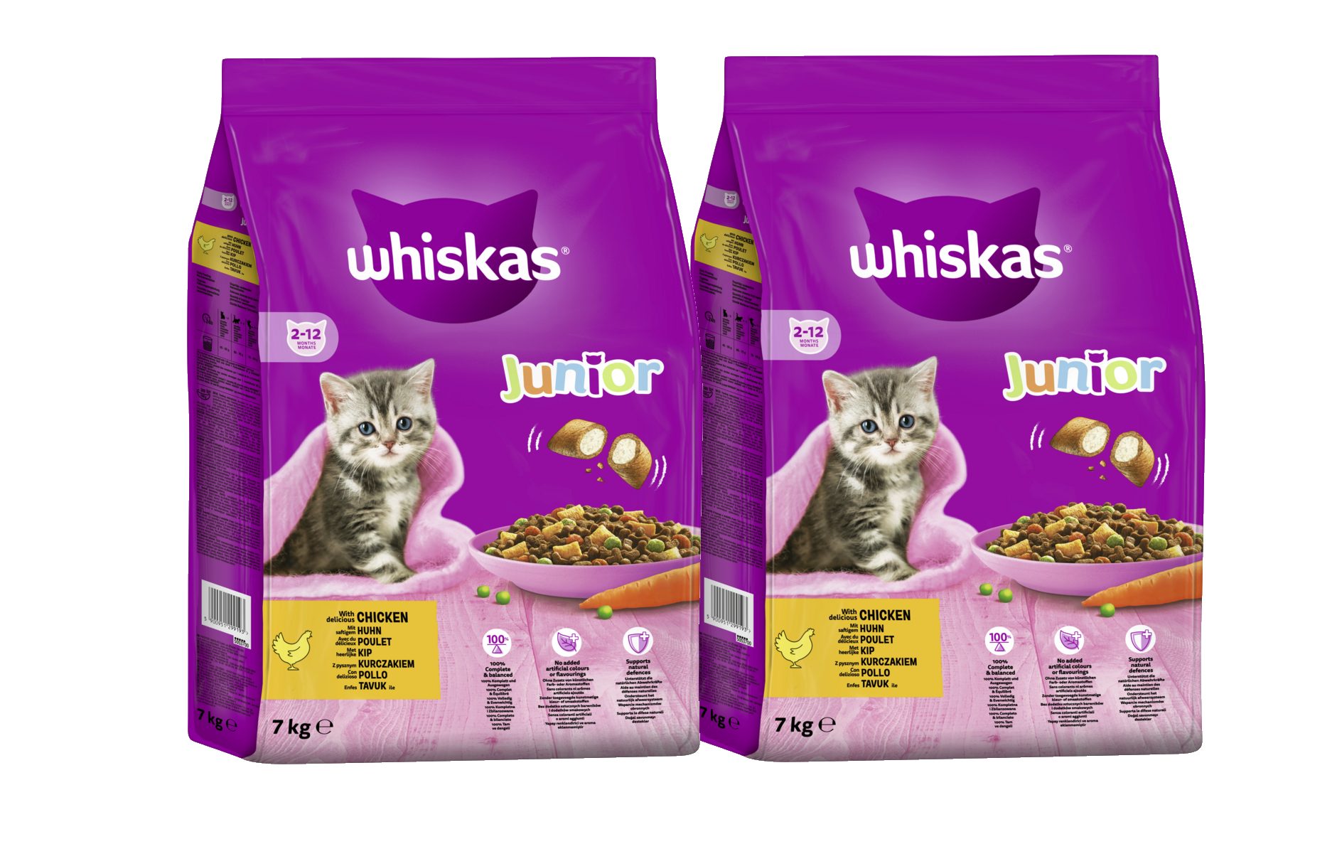 Whiskas WHISKAS® Katzenfutter Trockenfutter Junior Huhn 2 x 7kg, Trockenfutter für: Katze
