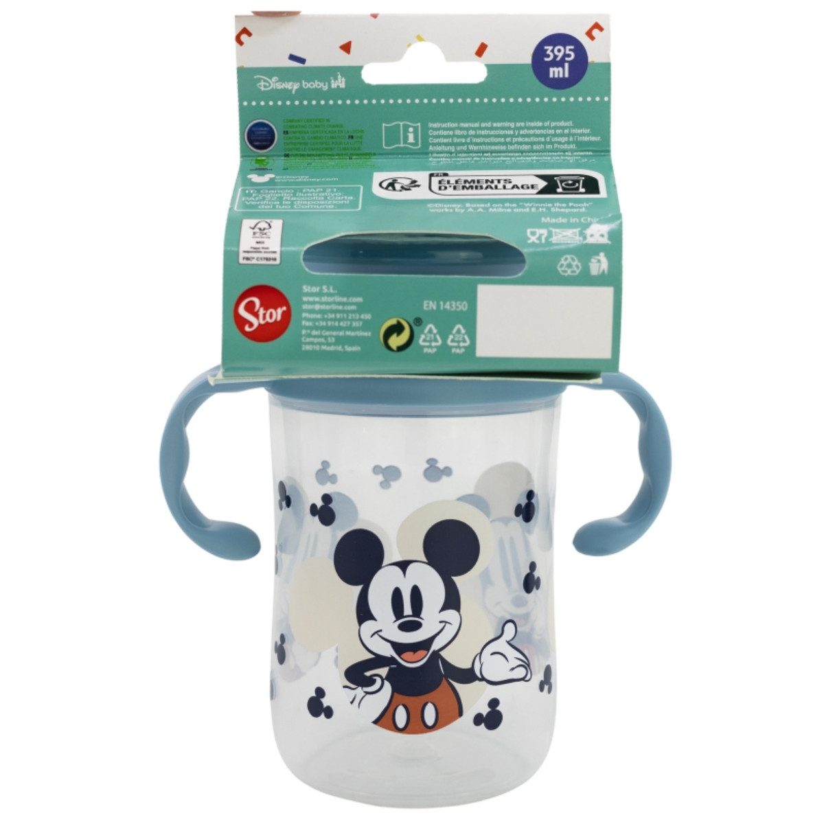Disney Mickey Mouse Trinkflasche Trinklernbecher 395 ml – 360° Becher mit Griffen und Deckel – Bild 4 von 5