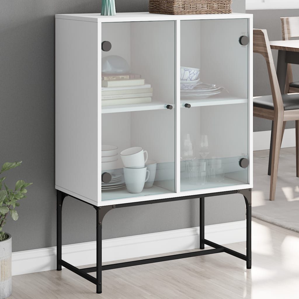 vidaXL Sideboard NA Beistellschrank Kommode Schrank mit Glastüren Weiß 69x37x100 cm