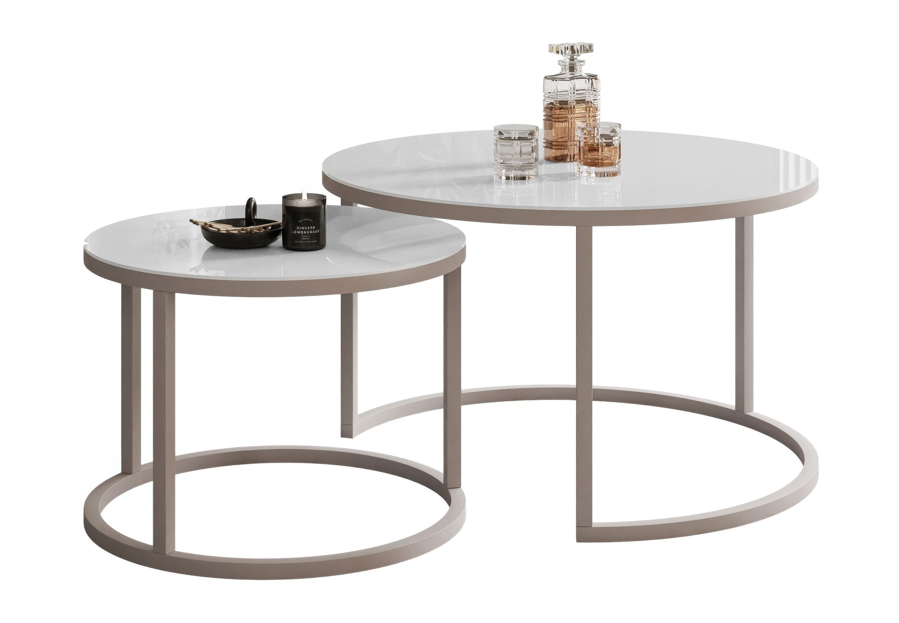 Lookway Couchtisch CIRI 2in1 GLASS KASCHMIR (2er-Set), Durchmesser: ⌀70 cm und ⌀50 cm