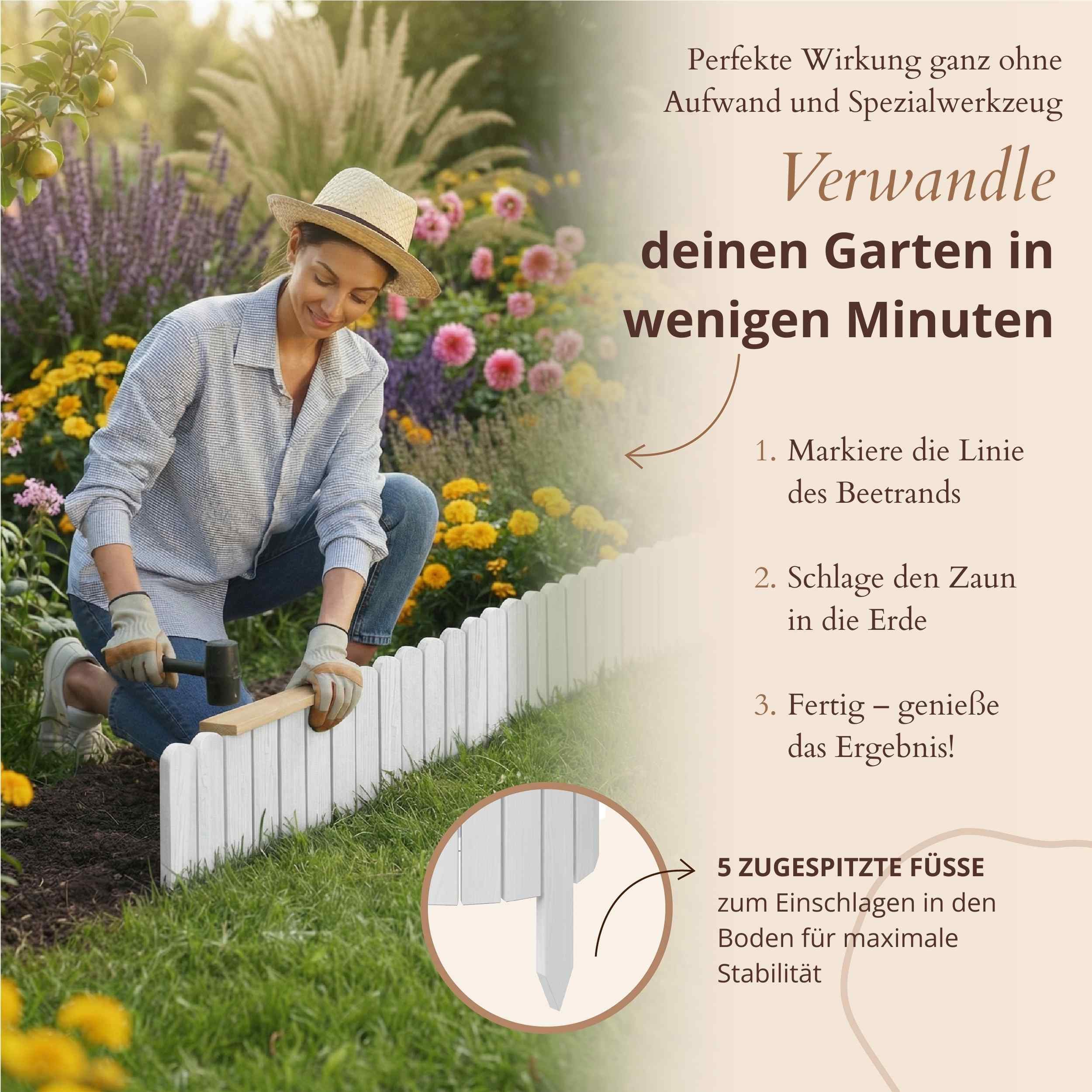 Floranica Beetbegrenzung Beeteinfassung Beetumrandung Rasenkante Umrandung Flexibler Rollborder, LxH: 200x10 cm, 1 Stk., Weiß, für Garten, Rindenmulch, Blumenbe – Bild 5 von 5