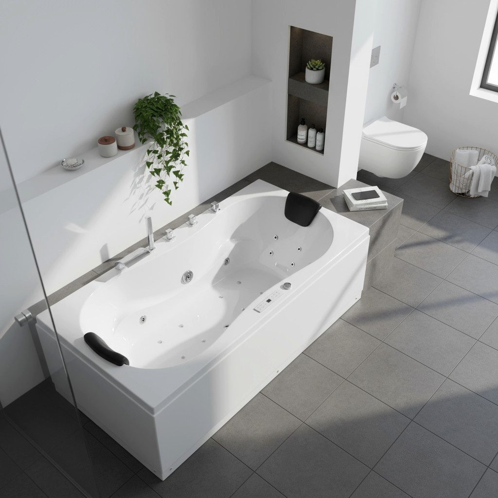 Caribia Whirlpool-Badewanne Trento Basic / 190x90 - 12 Düsen LED, Wasserfall, 2 Personen