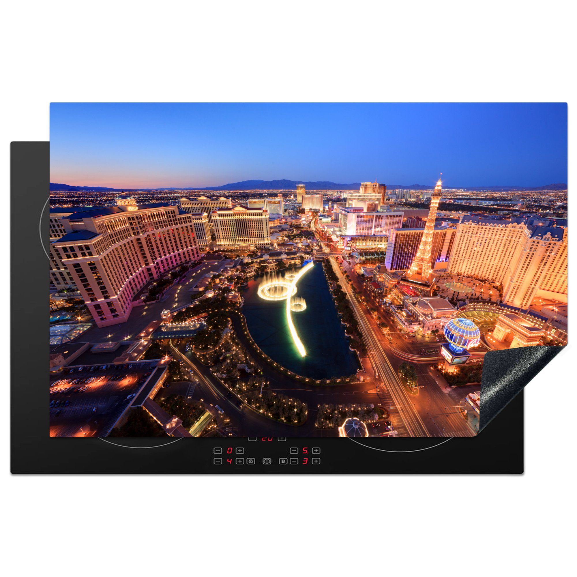 MuchoWow Herdblende-/Abdeckplatte Las Vegas - Kasino - Eiffelturm, Vinyl, (1 tlg), 81x52 cm, Induktionskochfeld Schutz für die küche, Ceranfeldabdeckung