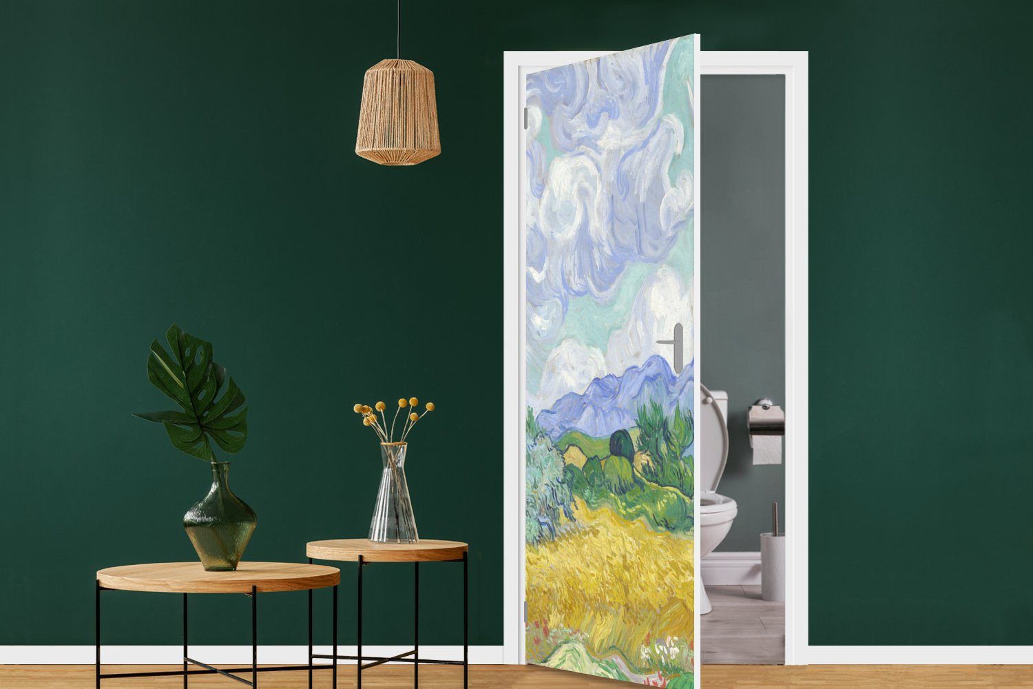 MuchoWow Türtapete Weizenfeld cm van Gogh, Türaufkleber, - Tür, Vincent mit 75x205 für St), (1 Matt, bedruckt, Fototapete Zypressen