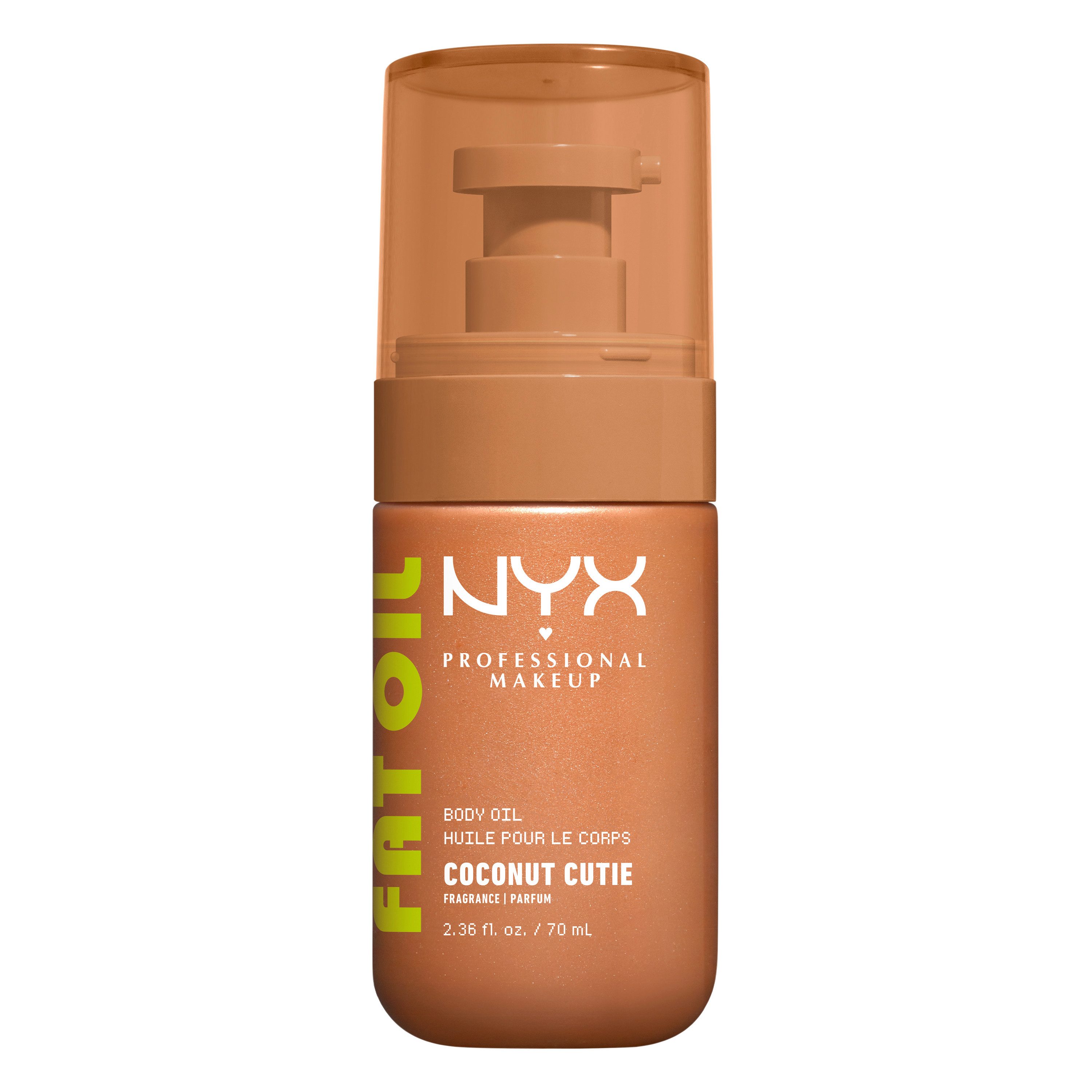 NYX PROFESSIONAL MAKEUP Körperöl FAT OIL BODY OIL COCONUT CUTIE, für strahlenden Glow am Körper, duftet nach Kokosnuss