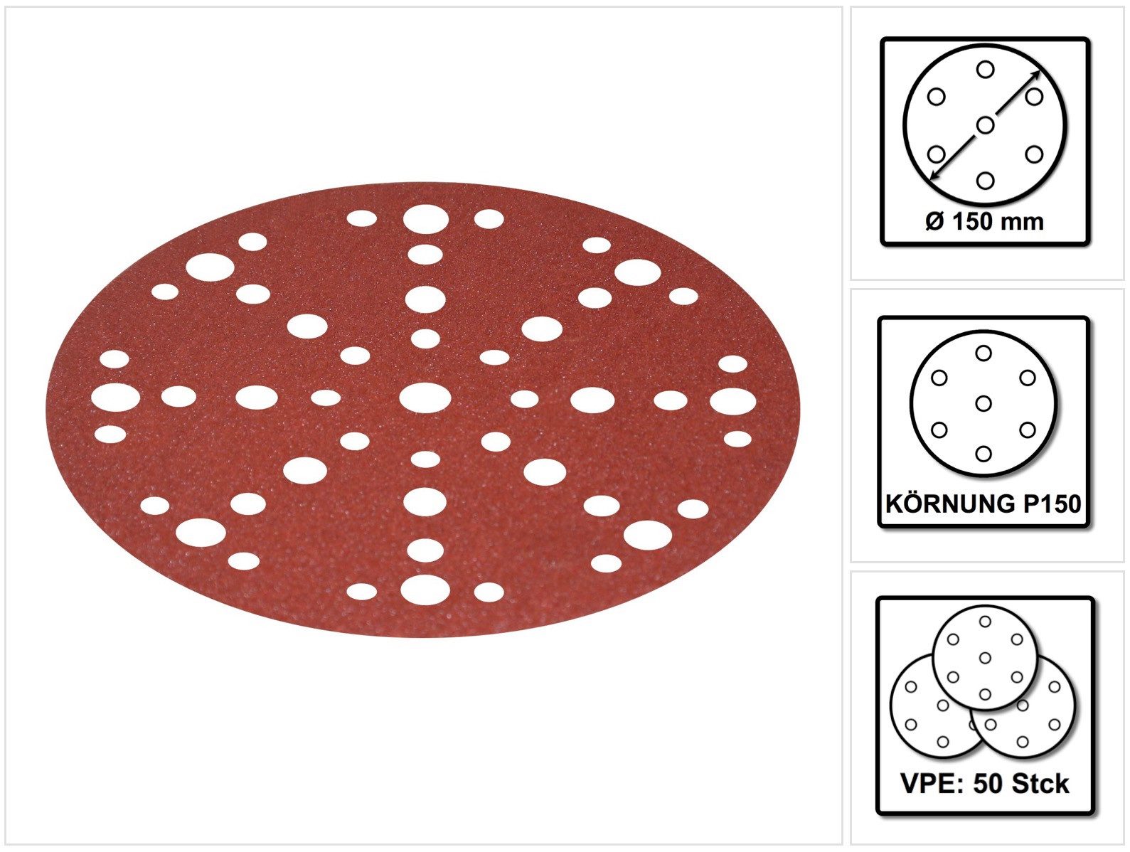 FESTOOL Schleifscheibe STF D150/48 Rubin 2 RU2/50 Schleifscheiben, P150, 150 mm / 50 Stk.
