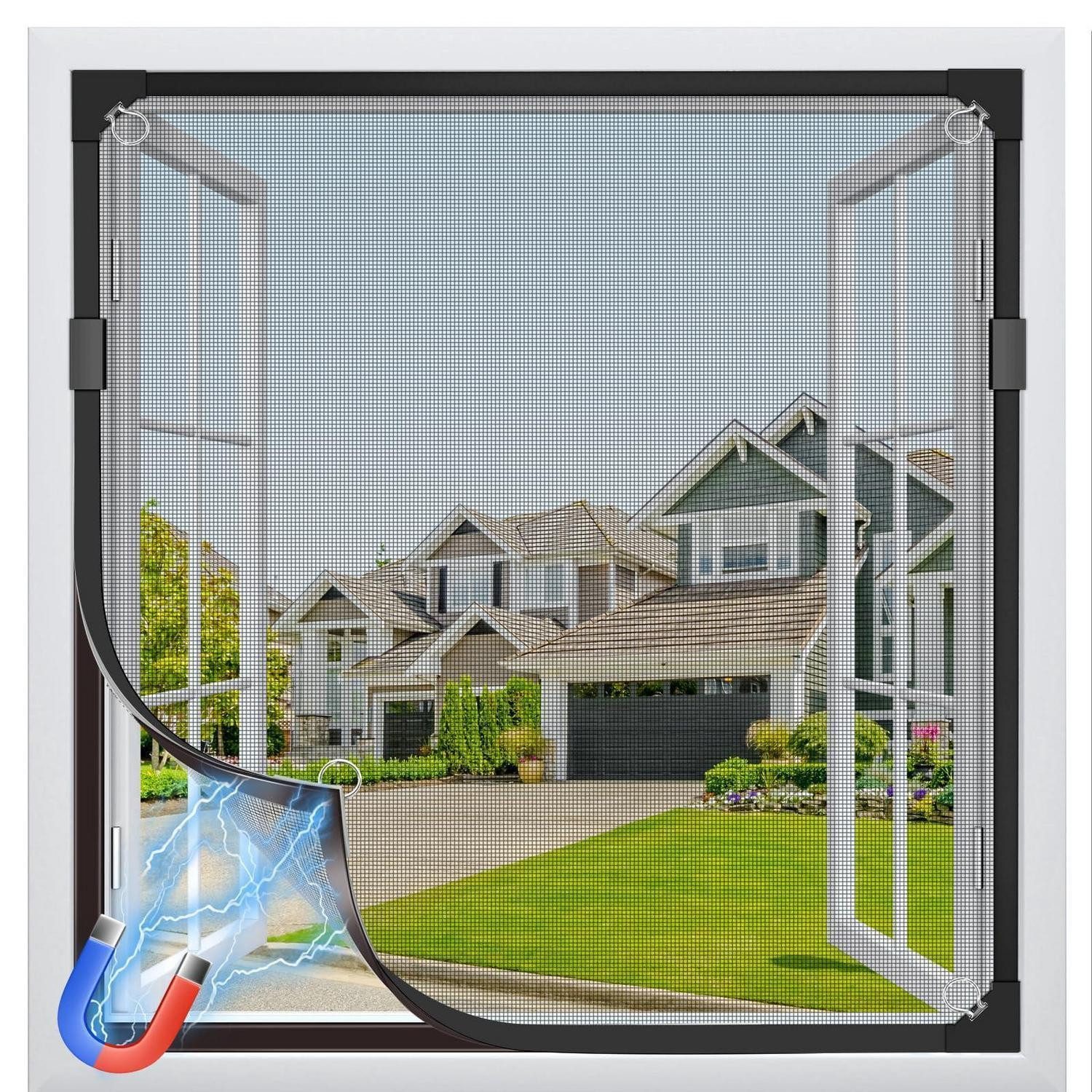 Insektenschutz-Fensterrahmen Fliegengitter Fenster Magnet 130 x 150 cm Black Frame Black Mesh