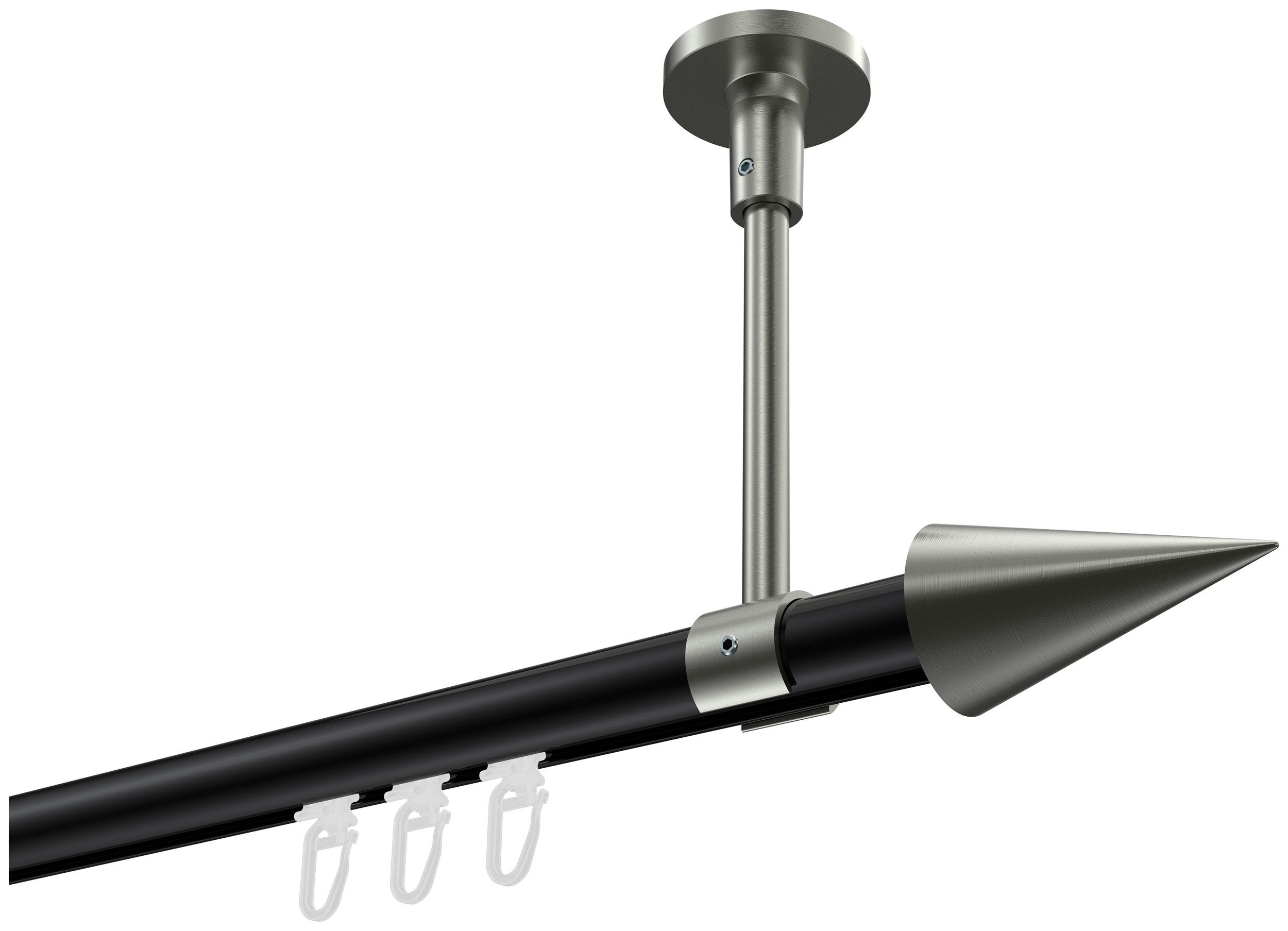INTERDECO Innenlaufschiene Sonette Savio, Ø 20 mm, 1-läufig, Fixmaß, kürzbar, Deckenmontage, Aluminium, Schwarz / Edelstahl-Optik / Bicolor