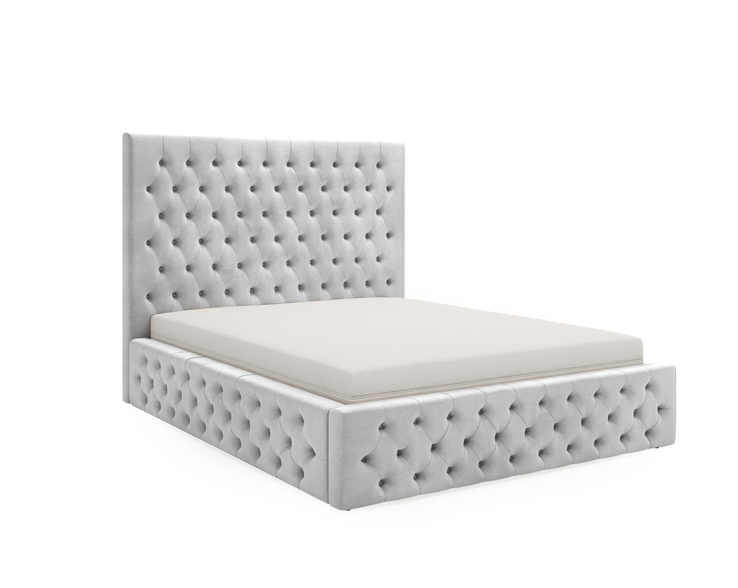 MOEBLO Polsterbett JONES (Doppelbett mit Kopfstütze, Rahmenbettgestell, Chesterfield Stil, mit Bettkasten und Lattenrost), mit Bettkasten