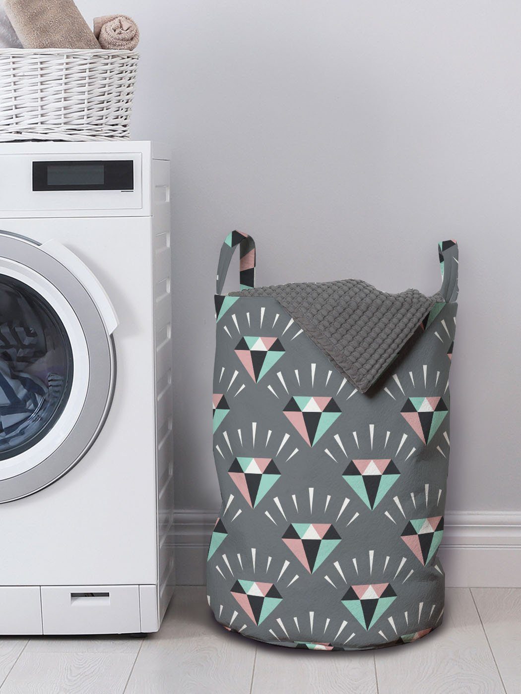 Wäschesäckchen Waschsalons, Designs Gem Kordelzugverschluss Abakuhaus Wäschekorb mit Griffen Farbige Geometrisch für Kunst