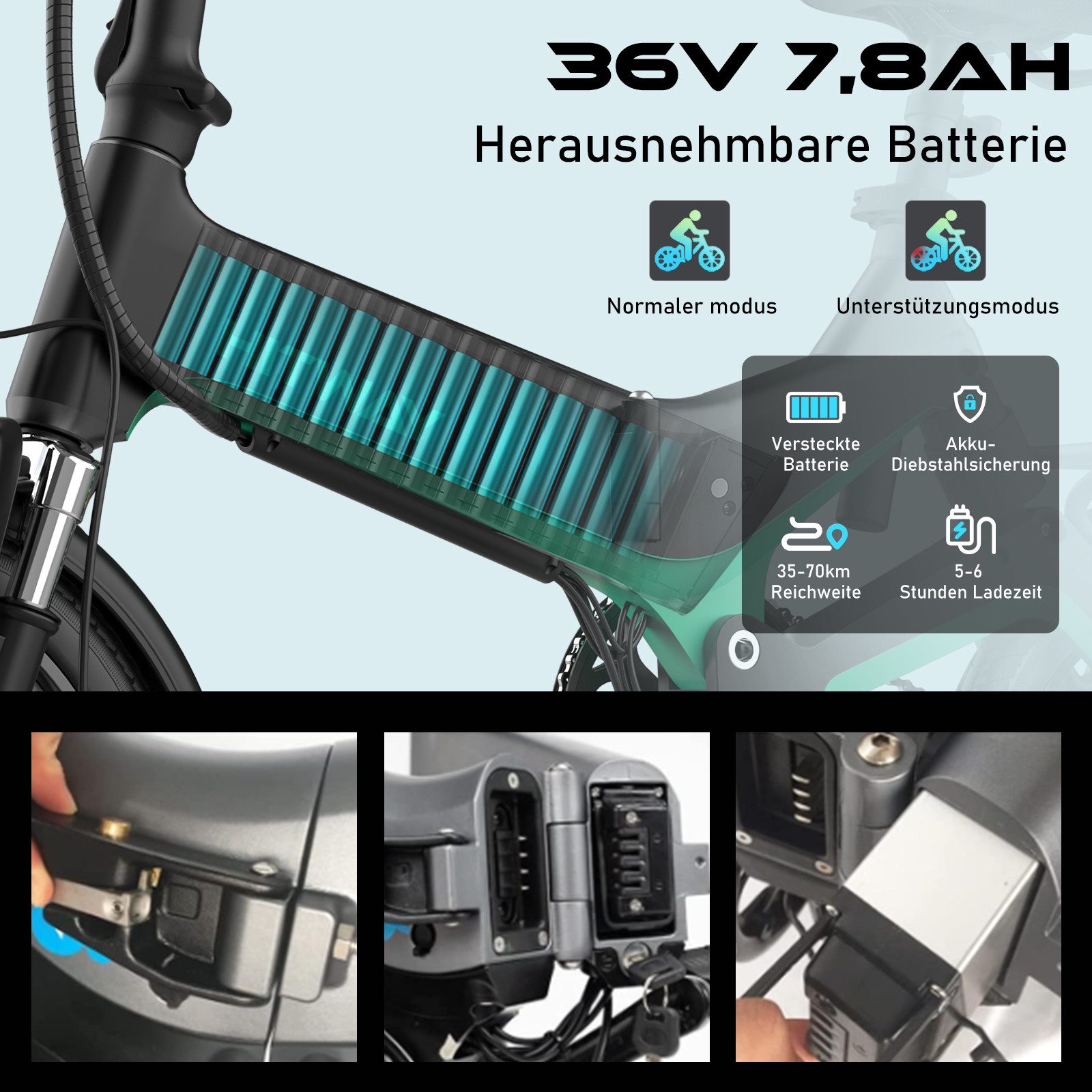 HITWAY E-Bike Faltrad 16 zoll Elektrofahrrad Klapprad Damen Herren mit 36V 7,8Ah Akku, 1 Gang, Kettenschaltung, 250W Heckmotor, 280,8 Wh, Max.25 km/h Pedelec, E Cityrad Faltrad