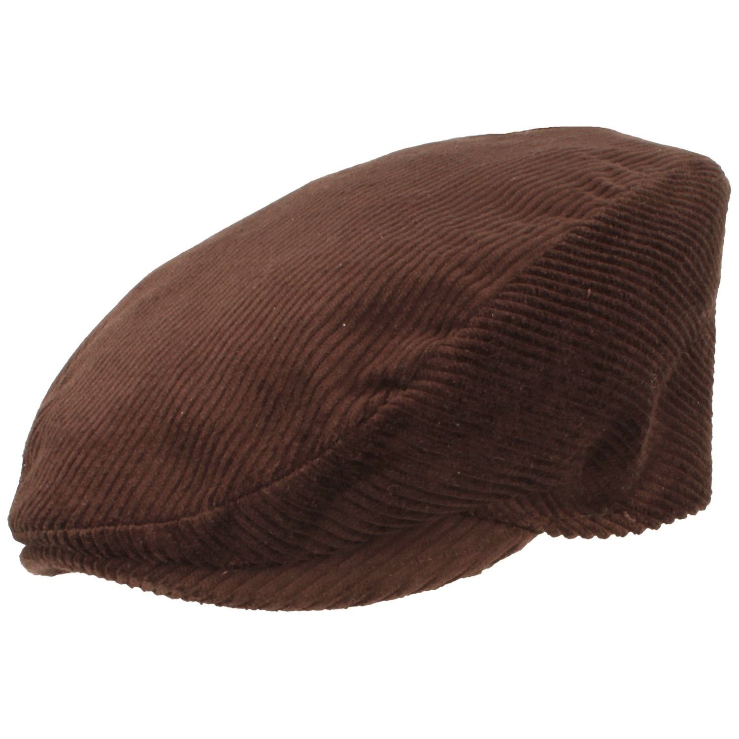 Breiter Schiebermütze Flatcap aus Baumwolle mit Cord-Streifen braun