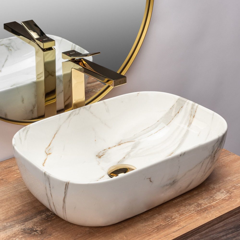 wohnwerk.idee Aufsatzwaschbecken Waschbecken Marmor Optik 46x32cm günstig online kaufen