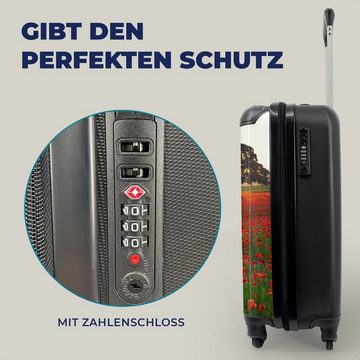 MuchoWow Handgepäckkoffer Mohnblumen - Blumenfeld - Sonne, 4 Rollen, Reisetasche mit rollen, Handgepäck für Ferien, Trolley, Reisekoffer