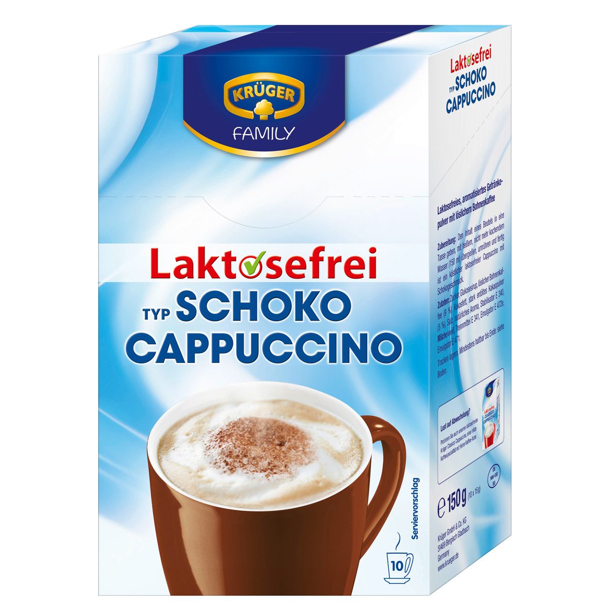 Krüger Kaffee, Krüger Cappuccino Schokolade enthält Koffein Laktosefrei 10x15g