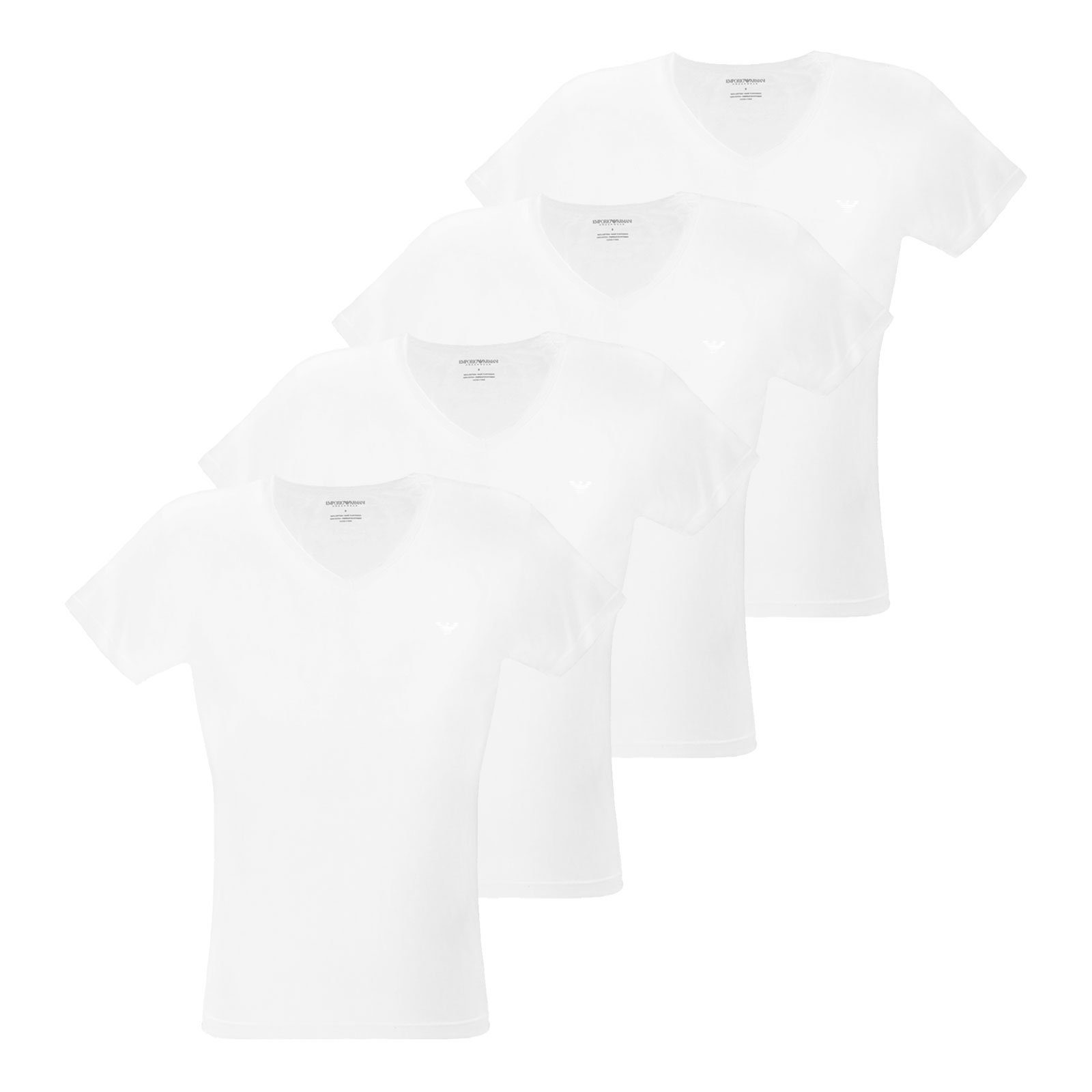 linken Pure white Armani V-Neck 04710 Cotton (4-St) Unterziehshirt Logo mit der Emporio auf Brust kleinem