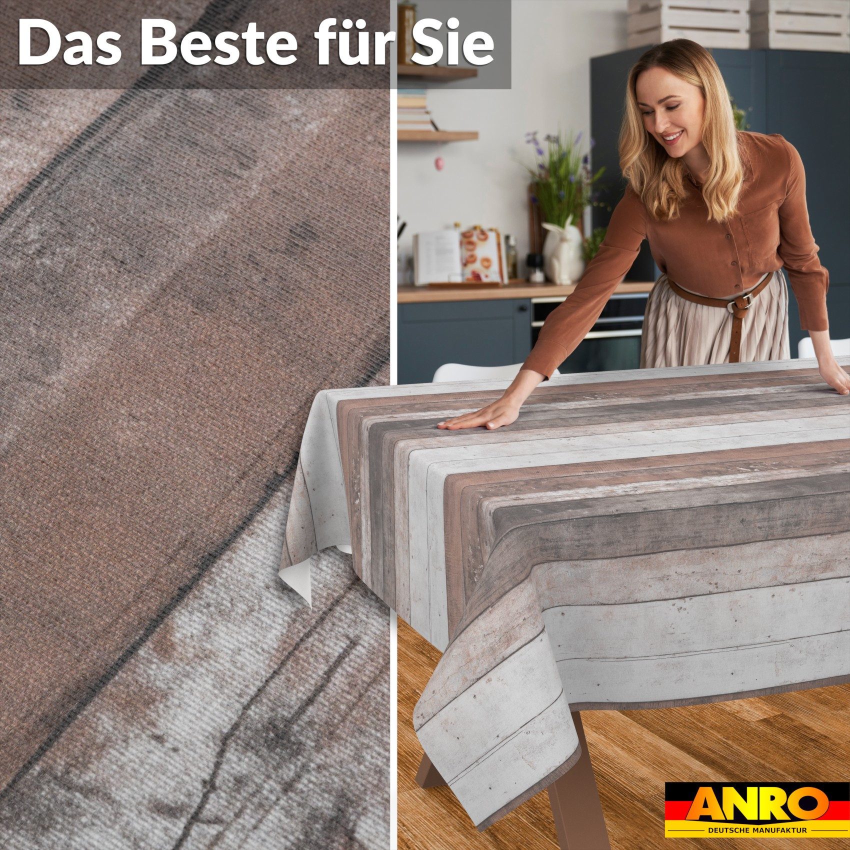 ANRO Tischdecke aus Baumwollmischung, Holzoptik, abwaschbar, Schnittkante – Bild 3 von 5