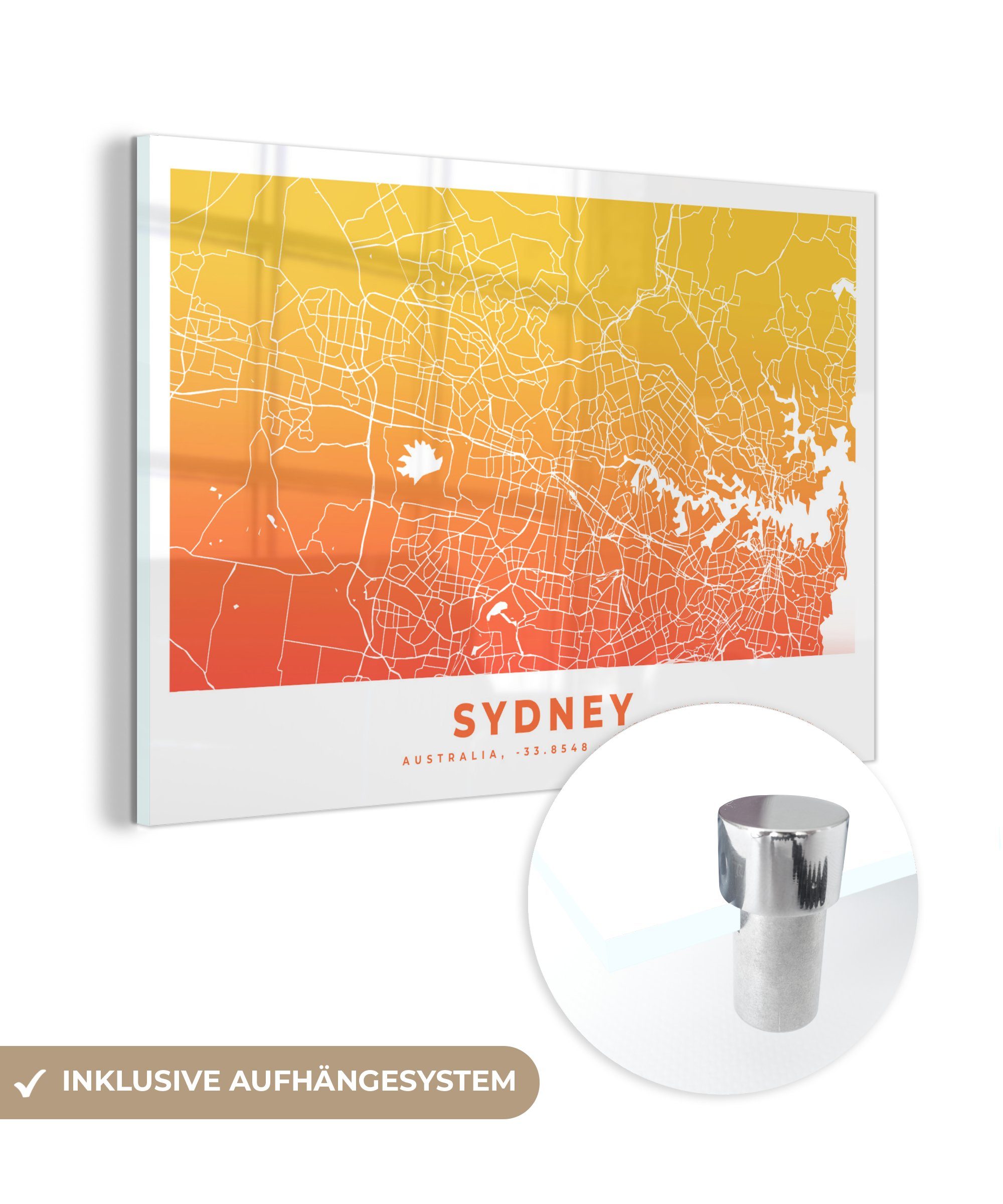MuchoWow Acrylglasbild Sydney - Stadtplan - Australien, (1 St), Acrylglasbilder Wohnzimmer & Schlafzimmer