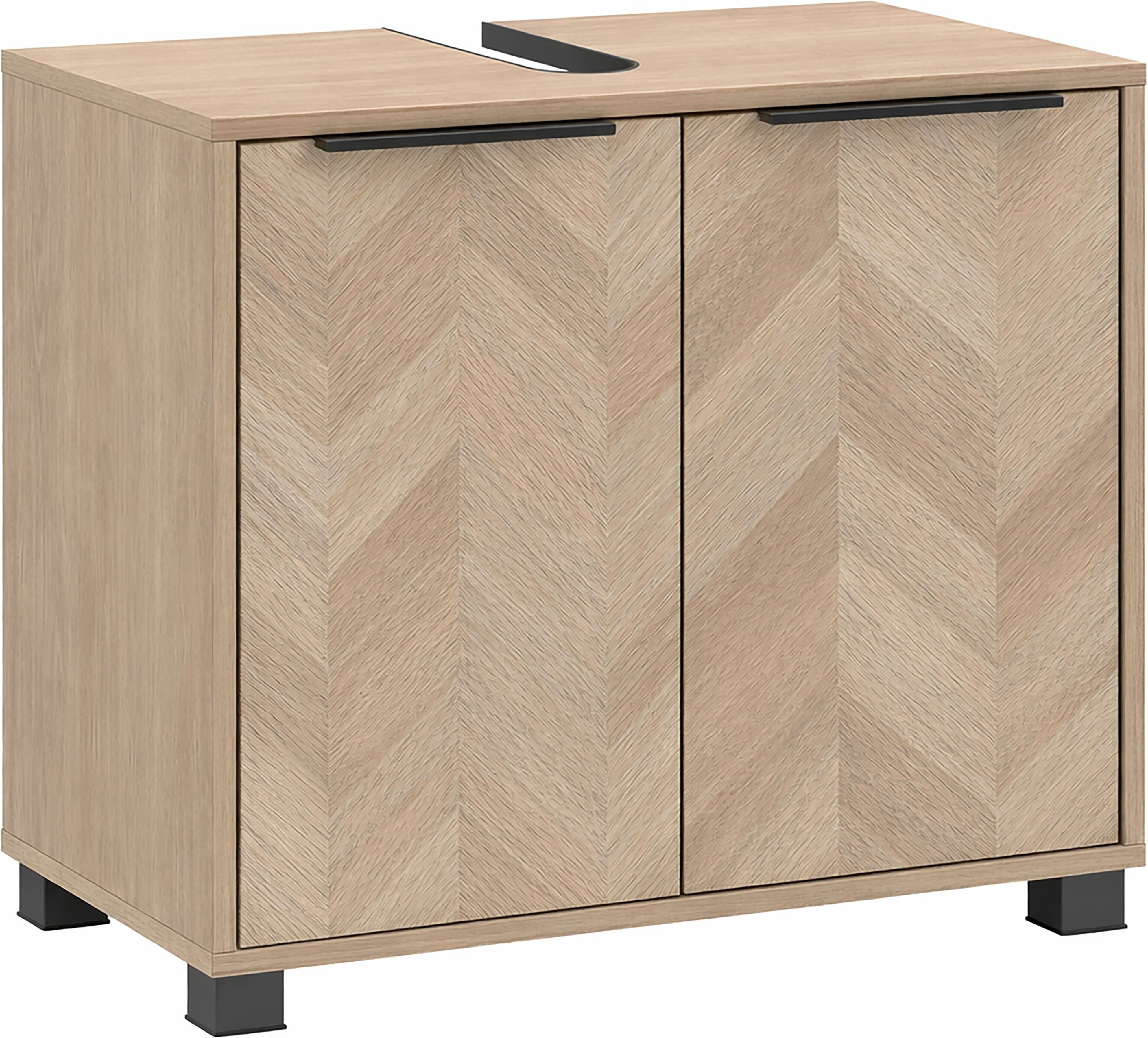 Schildmeyer Waschbeckenunterschrank PIAZZA, 2 Türen, Breite 65,1 cm, MADE IN GERMANY (1-St) Türen im Fischgräten-Dekor, MADE IN GERMANY