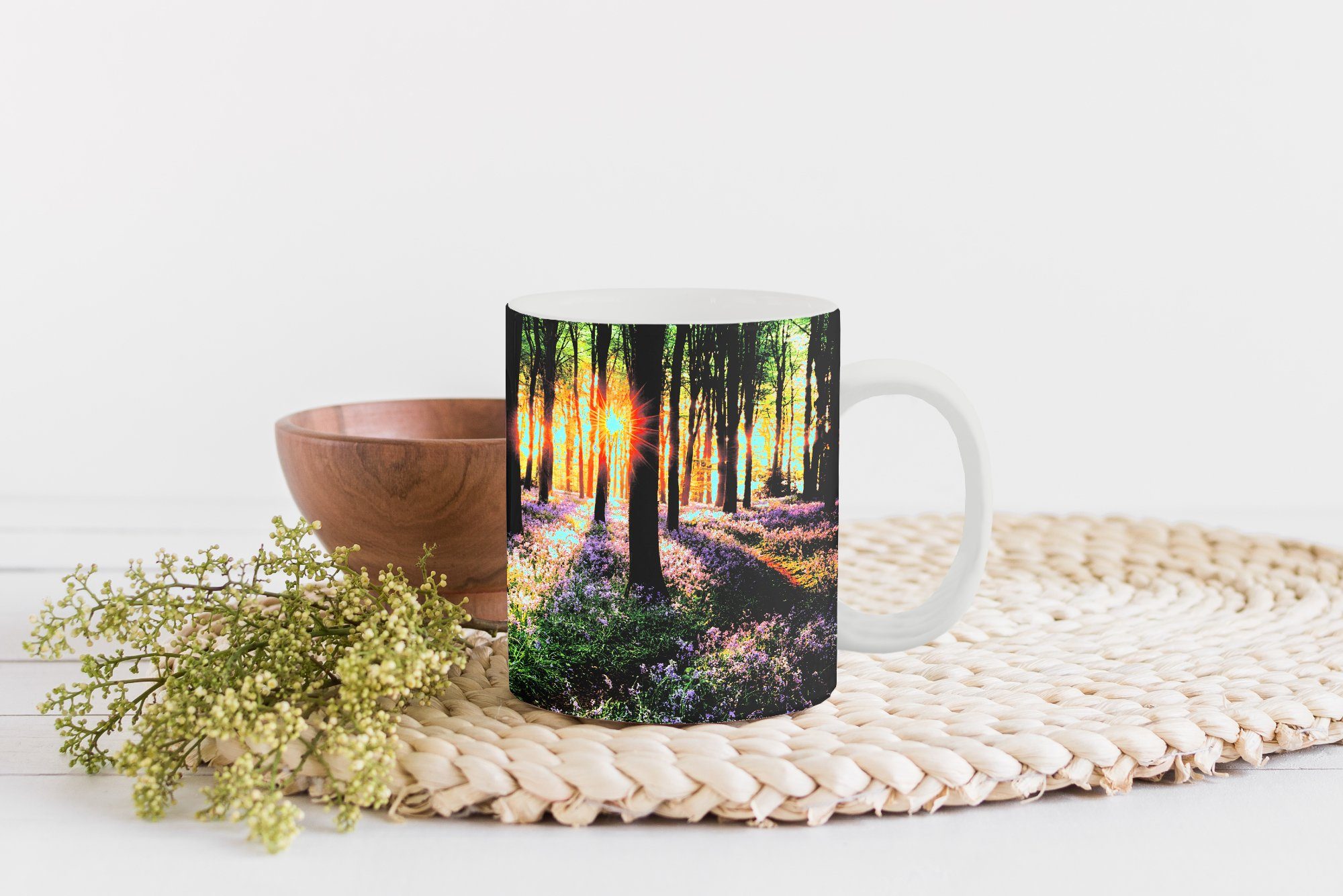 Keramik, Geschenk Kaffeetassen, Wald Becher, Blume, Teetasse, Bäume - Tasse Teetasse, MuchoWow -
