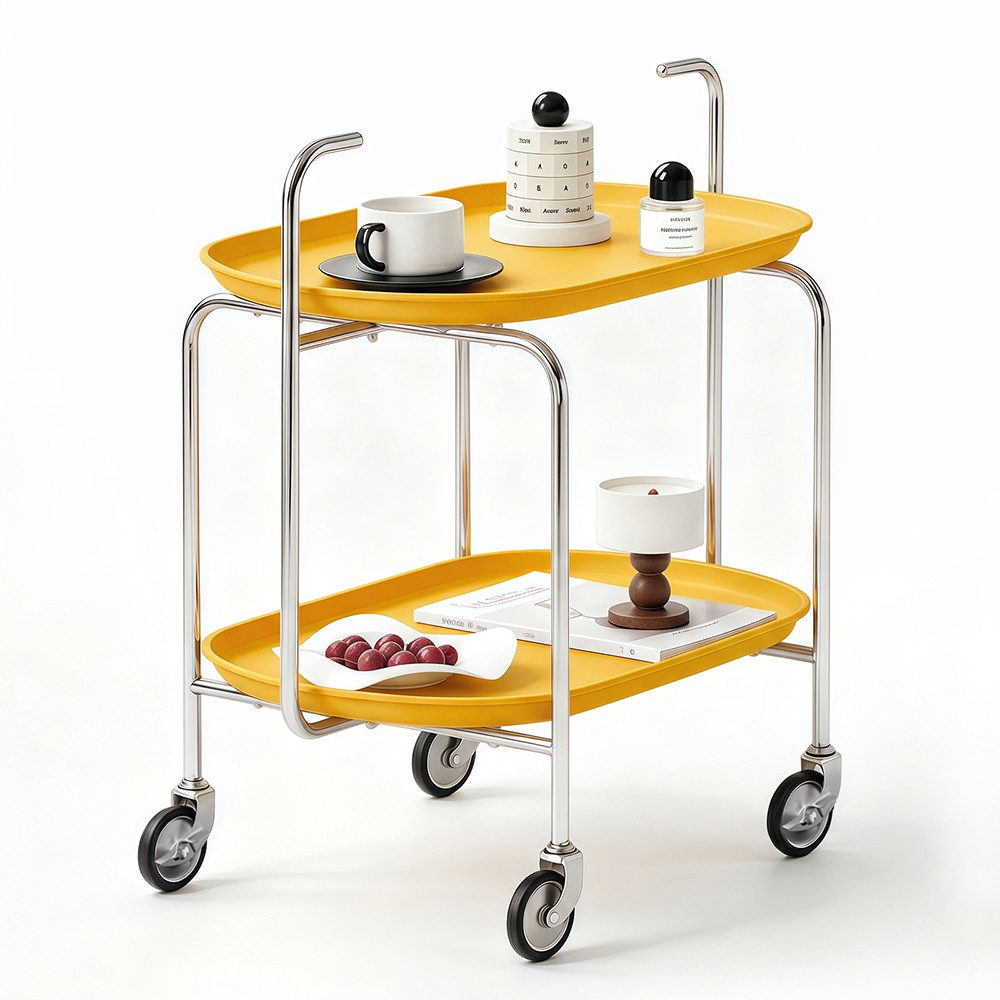 PFCTART Rollwagen Mehrzweck Rollwagen mit 2 Ablagen & Griff, (Set, 65×40×70 cm für Küche, Bad, Wohnzimmer, Büro & Schlafzimmer), 360° Rollen, 2 Bremsen, robuster Stahlrahmen & ABS-Ablagen