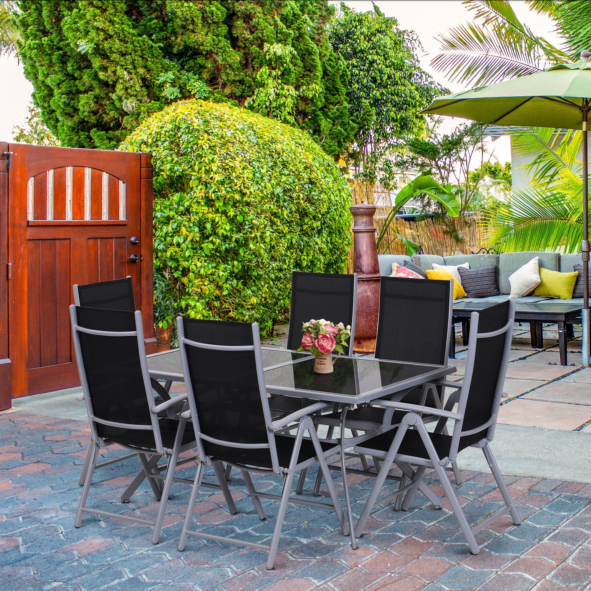 Outsunny Garten-Essgruppe 7-TLG Sitzgarnitur Gartengarnitur Gartenmöbel, günstig online kaufen