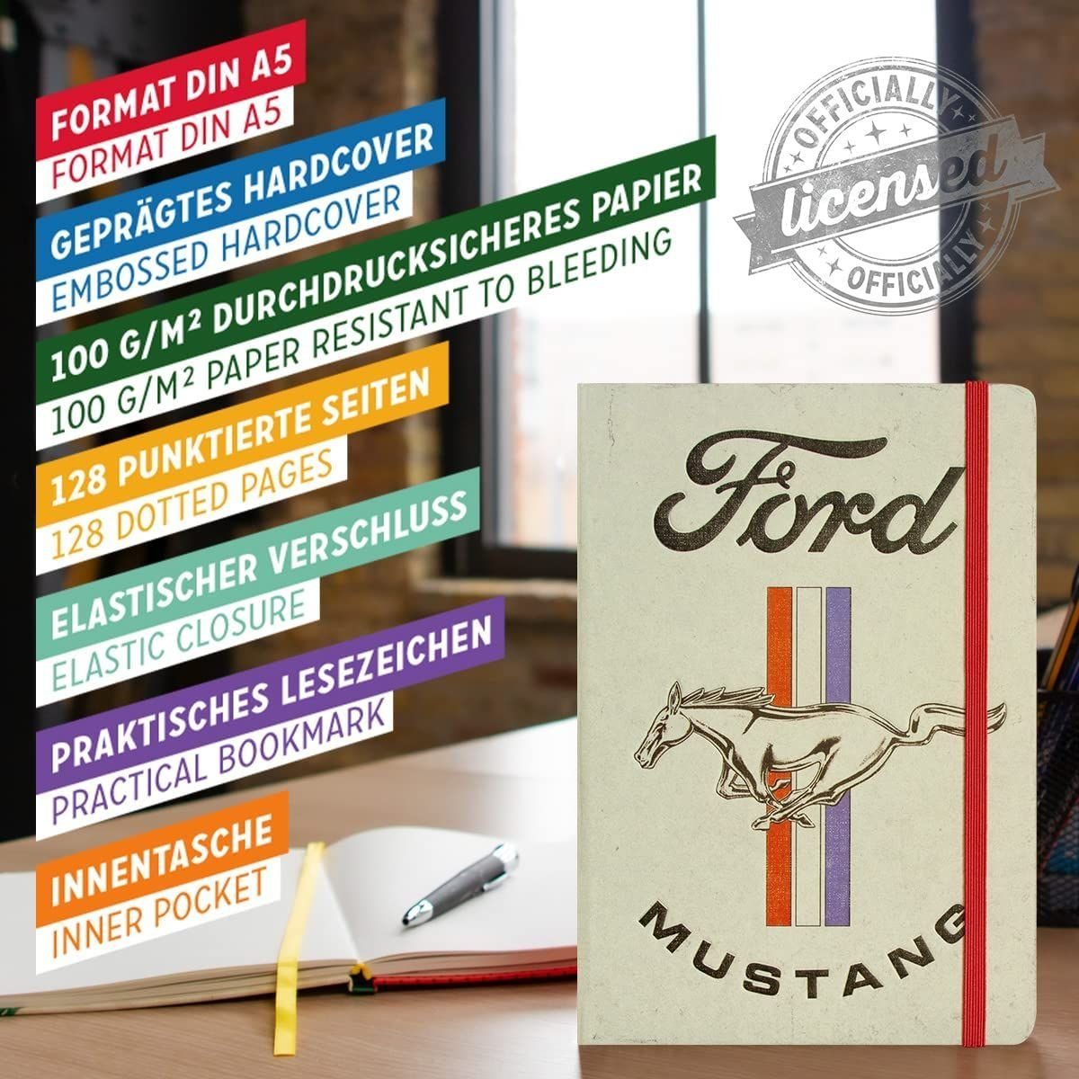 Mustang - Stripes - Horse Nostalgic-Art Ford Notizbuch Logo & Notizbuch