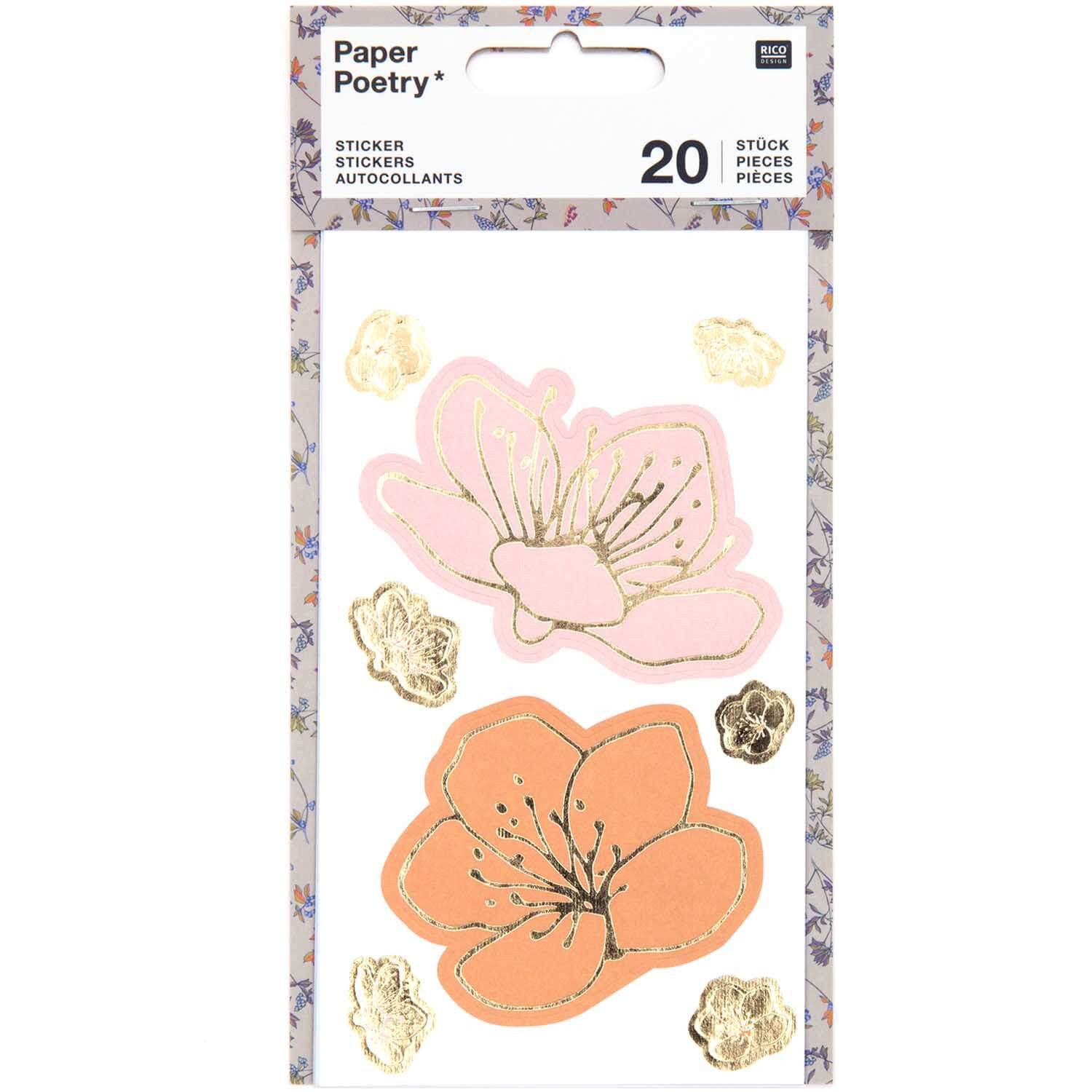 Rico Design Sticker Paper Poetry Sticker Blüten 4 Blatt