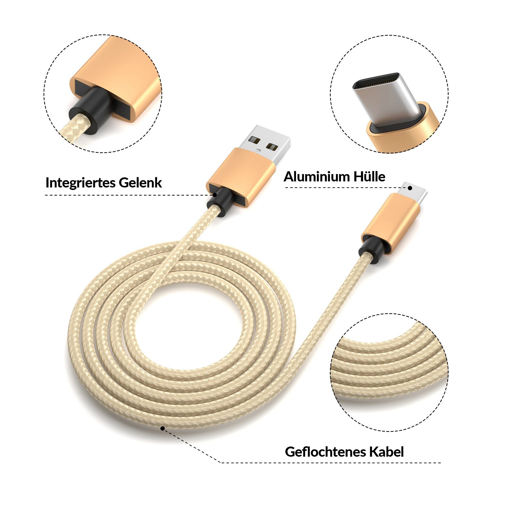 JAMEGA USB-C Datenkabel Ladekabel für Samsung Apple iPhone Huawei Xiaomi uvm. USB-Kabel, USB Typ A, USB Typ C, (200 cm) – Bild 4 von 5