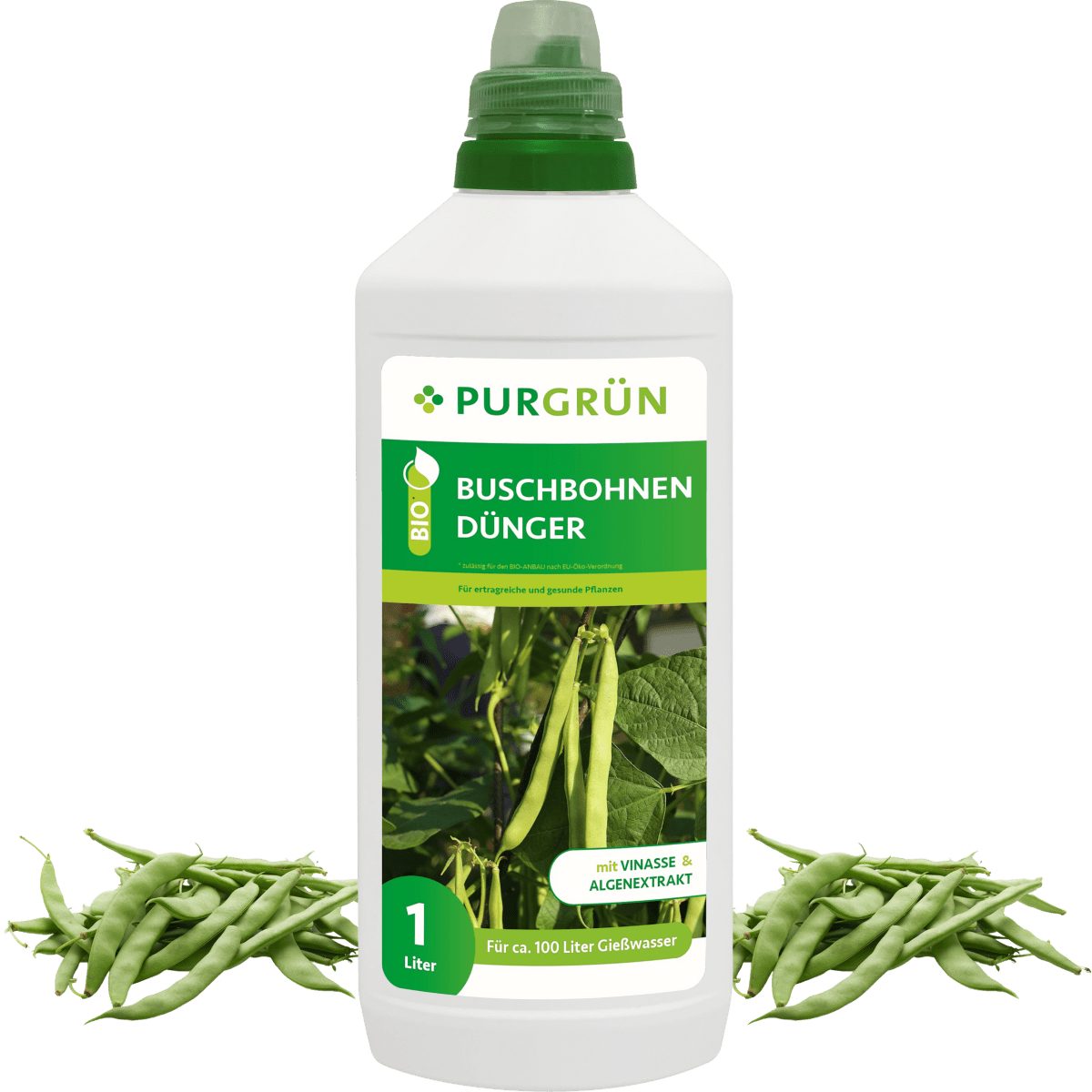 Gemüsedünger Purgrün Bio Buschbohnen Dünger, NPK 4+1+7, Algenextrakt, 1 Liter