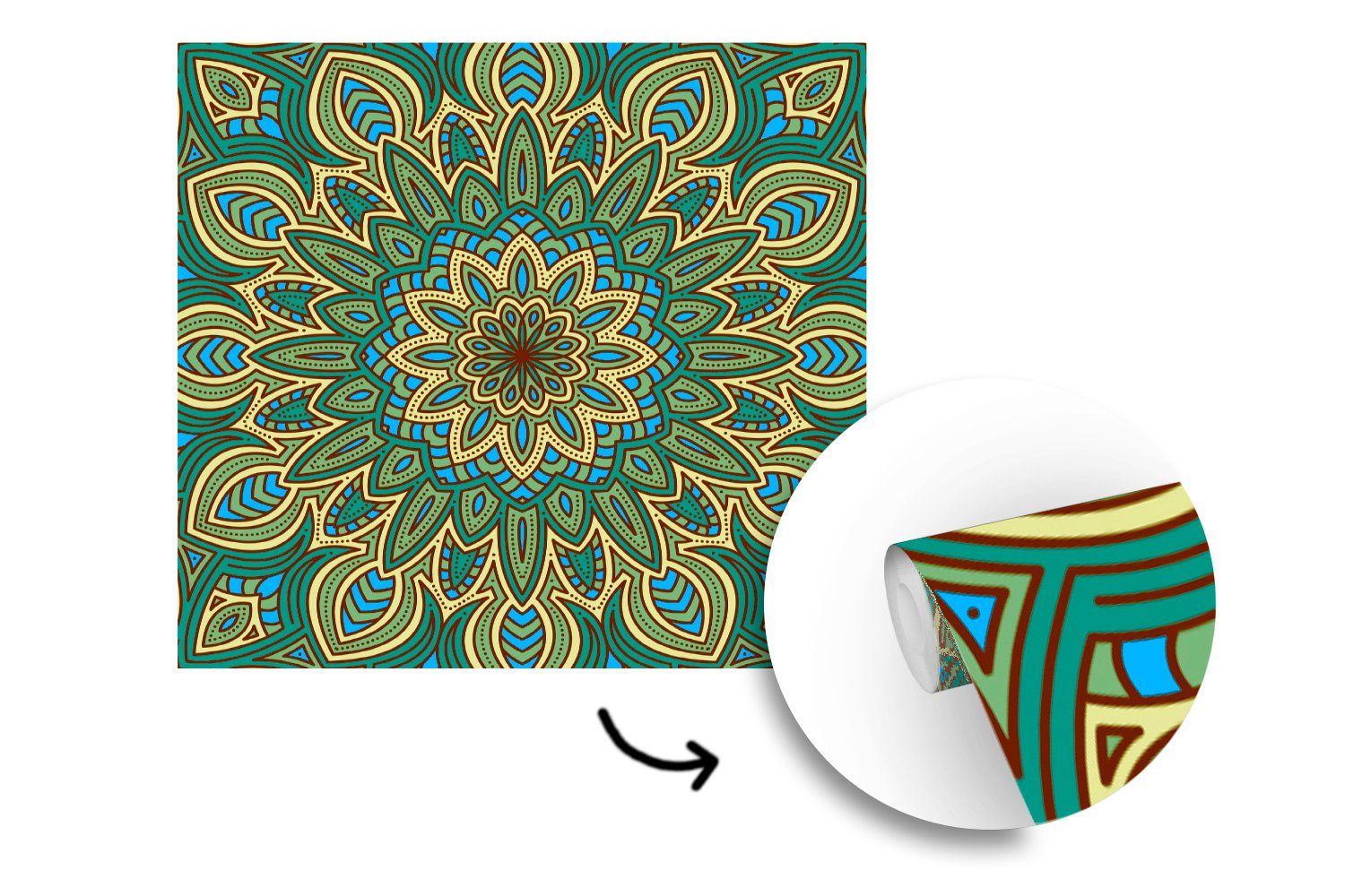 Matt, Tapete für Wandtapete (5 Details, mit bedruckt, Fototapete Mandala MuchoWow Wohnzimmer Schlafzimmer, oder St), Vinyl floralen