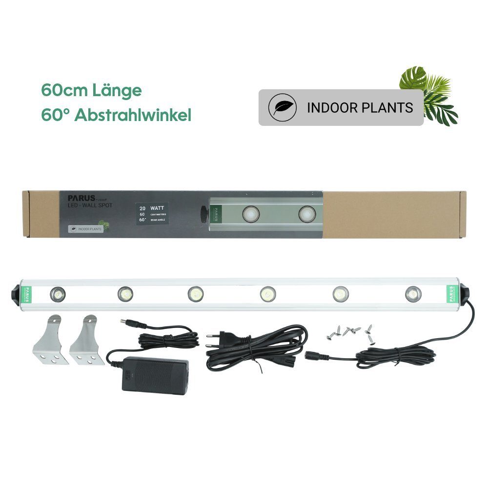 PARUS Pflanzenlampe Indoor plants, Leuchtmittel für Pflanzen, Grow White Spektrum, Parus by Venso Wall Spot 60cm, Abstrahlwinkel 60°, LED Wachstumslampe
