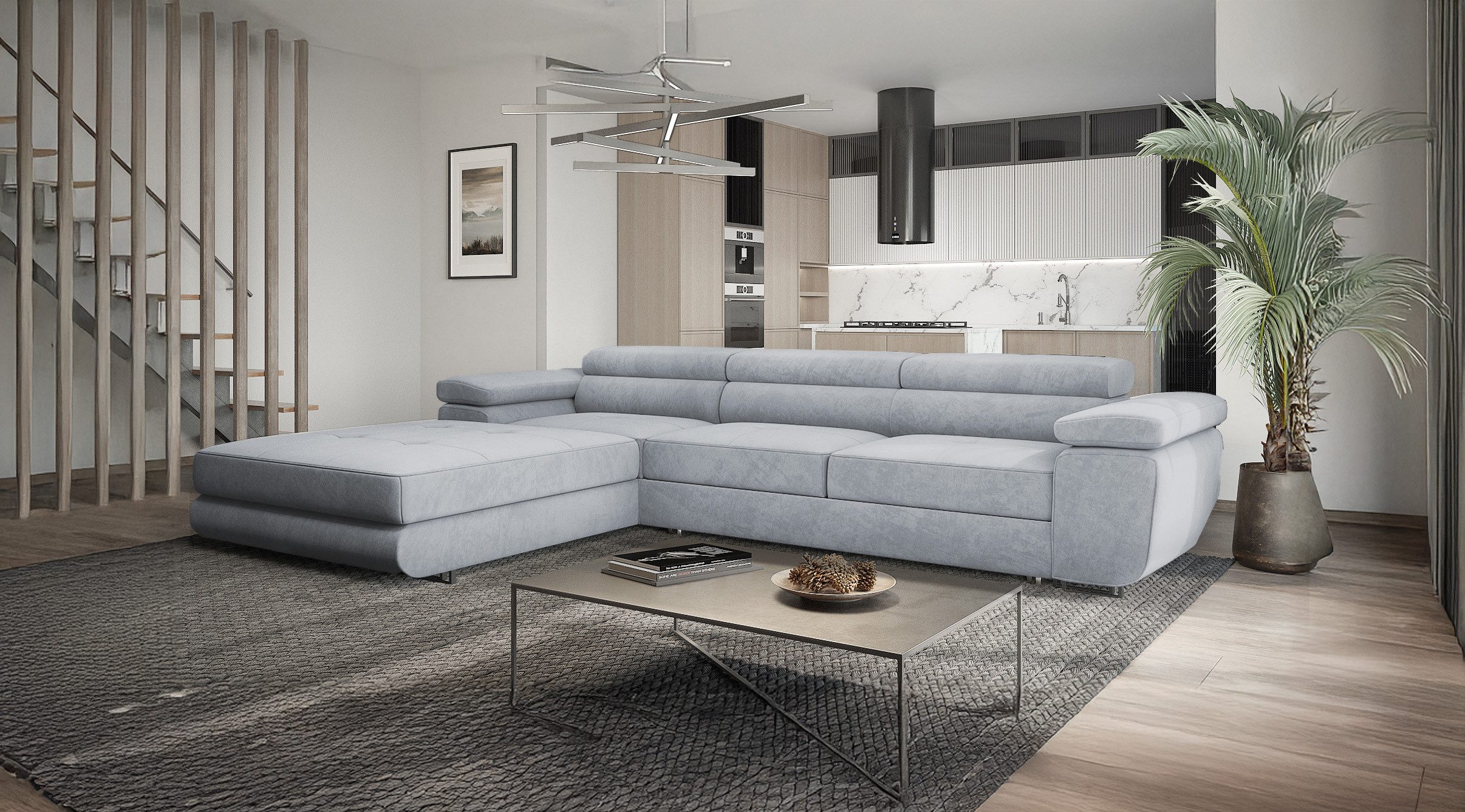 Goldstoff Ecksofa mit Schlaffunktion und Bettkasten, günstig online kaufen