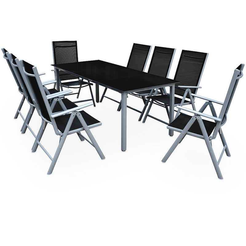 Casaria Sitzgruppe Bern, (9-tlg), Aluminium 5mm Sicherheitsglas Stühle Klappbar Verstellbar Wetterfest