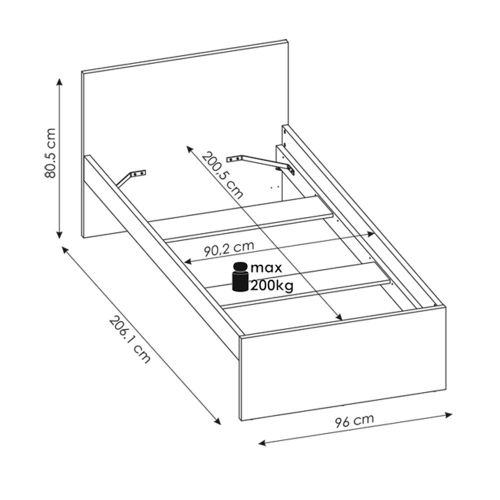 Alpinweiß, Grau Platin, Kinderbett Lomadox 90x200 Himmelblau, Liegefläche LIIVA-129, cm