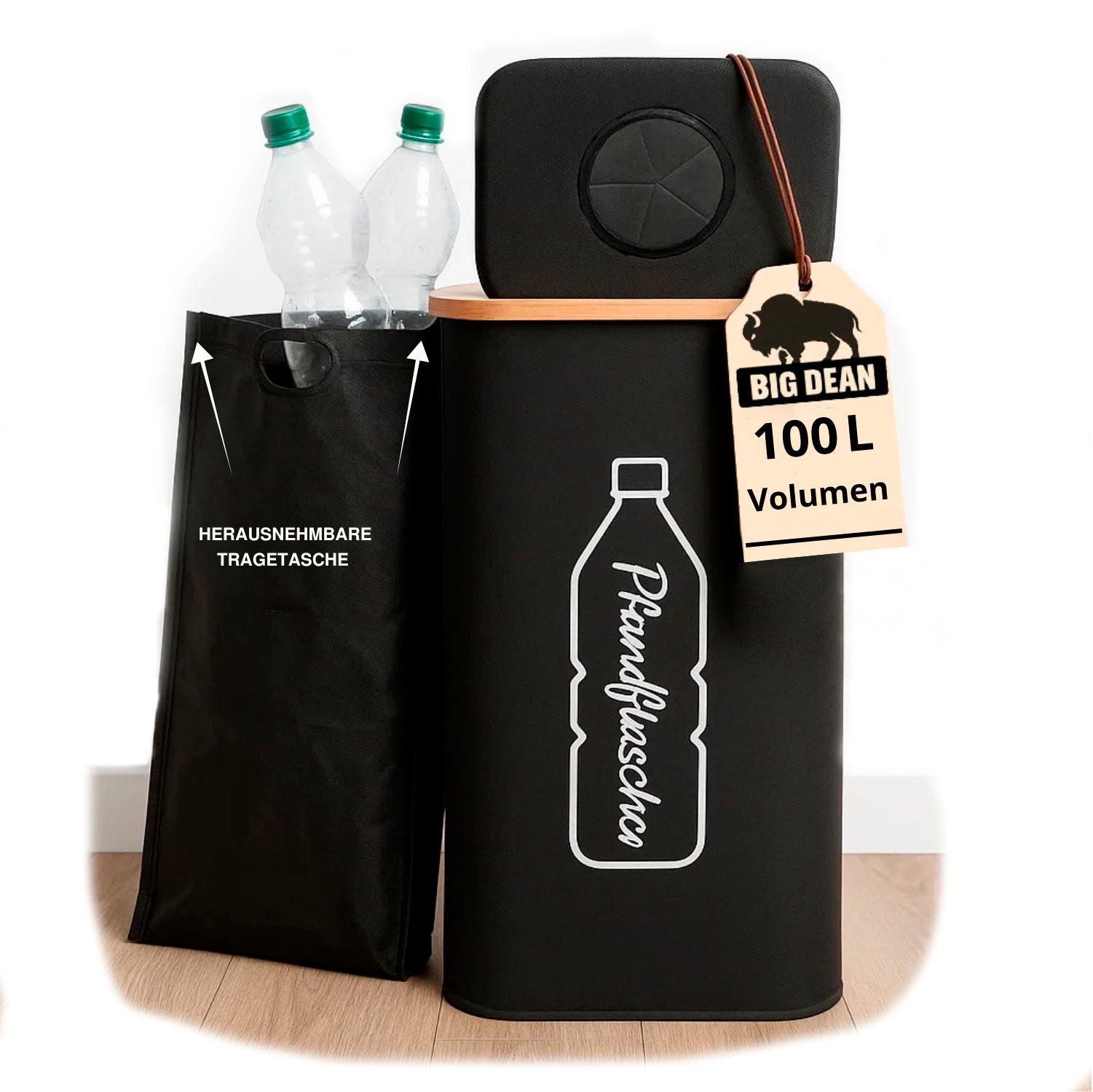 BigDean Flaschenkorb Pfandflaschen Sammelbehälter 100L inkl. Tragetasche Fl günstig online kaufen