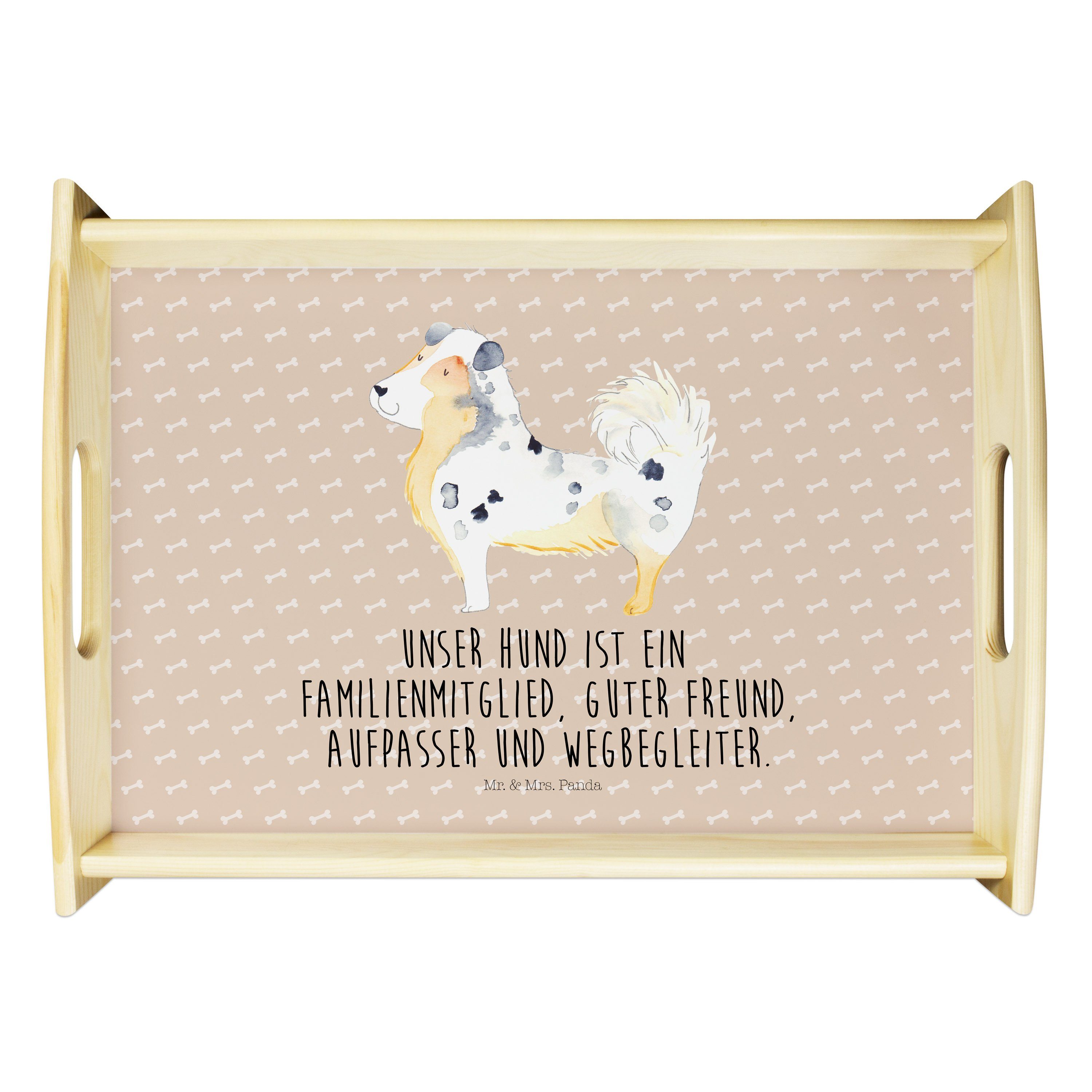 Mr. & Mrs. Panda Tablett Australien Shepherd - Hundeglück - Geschenk, Frühstückstablett, Haust, Echtholz lasiert, (1-tlg)