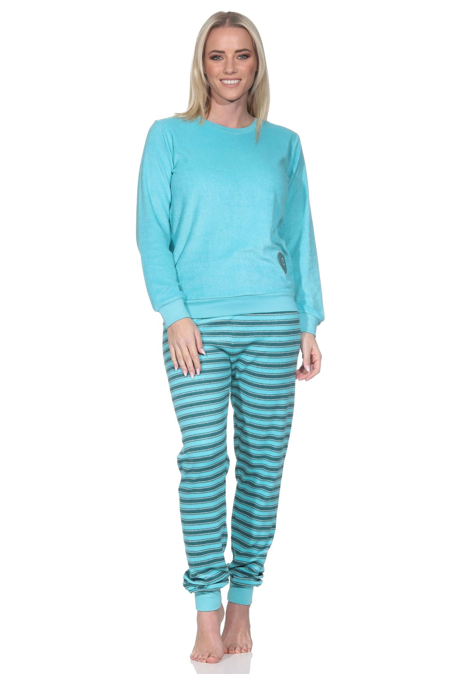 Normann Pyjama Normann Damen Frottee Schlafanzug mit Herzmotiv – auch in Übergröße