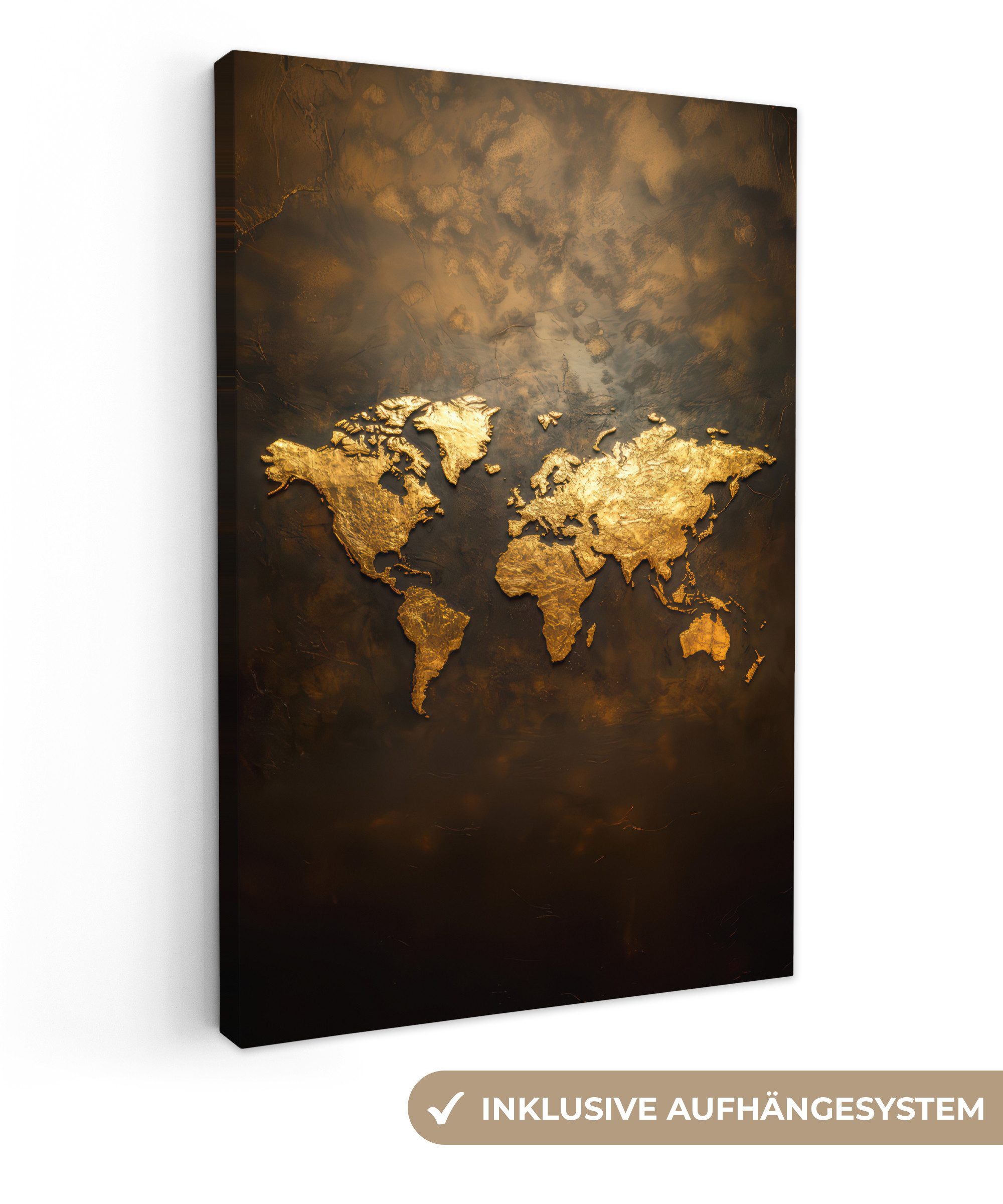 OneMillionCanvasses® Leinwandbild Weltkarte - Gold - Rost, Fotodruck (1 St) günstig online kaufen