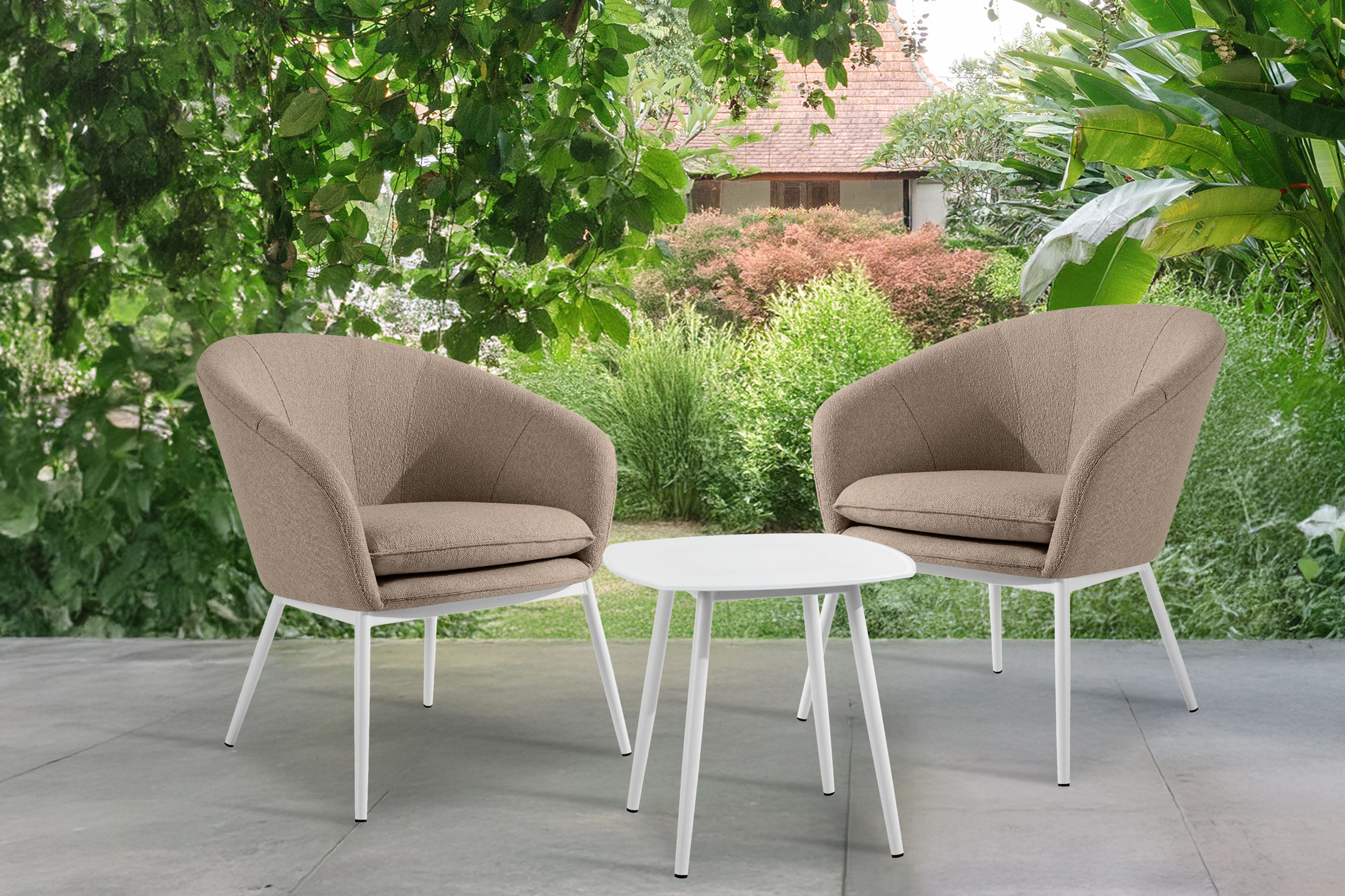 KONSIMO® Gartentisch SOLIS Balkontisch, Stahlgestell, hergestellt in der EU, Tischplatte aus gehärtetem Glas, Modern, pflegeleicht