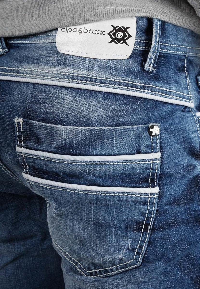 Cipo & Baxx 5-Pocket-Jeans Hose BA-C1127 (1-tlg) mit Destroyed Effekt und weißer Ziernaht