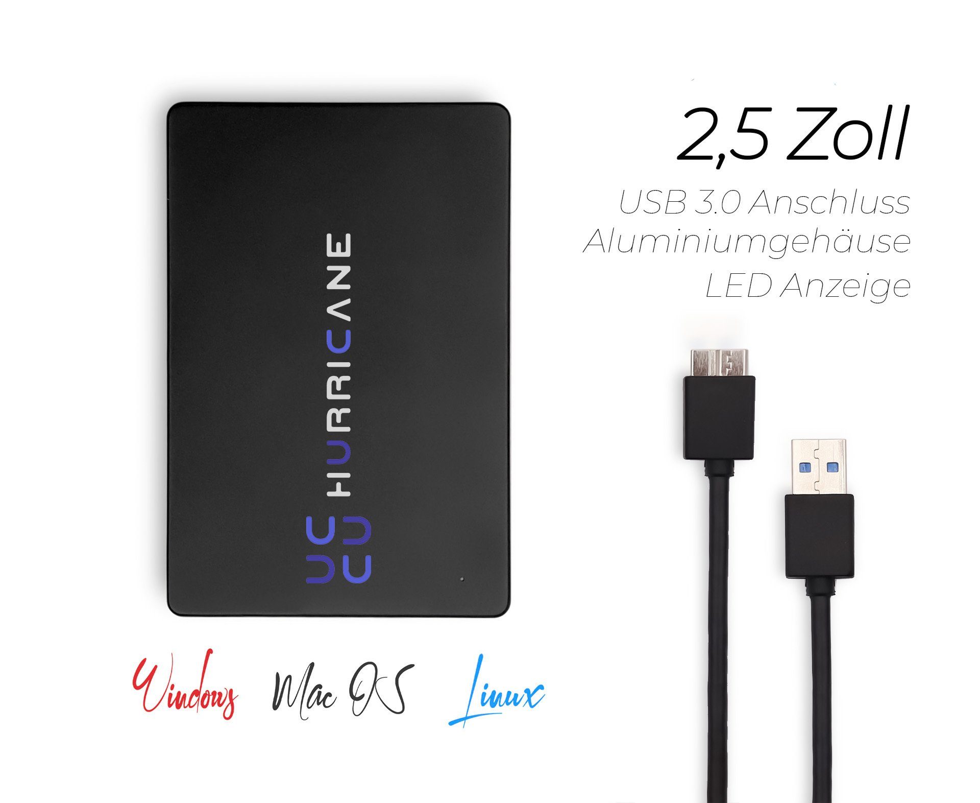 HURRICANE MD25U3 schwarz 500GB 2.5 Zoll Externe tragbare Festplatte USB 3.0 externe HDD-Festplatte (500GB) 2.5", für Fotos smart TV PC Mac Laptop Computer ps4 ps5 Xbox