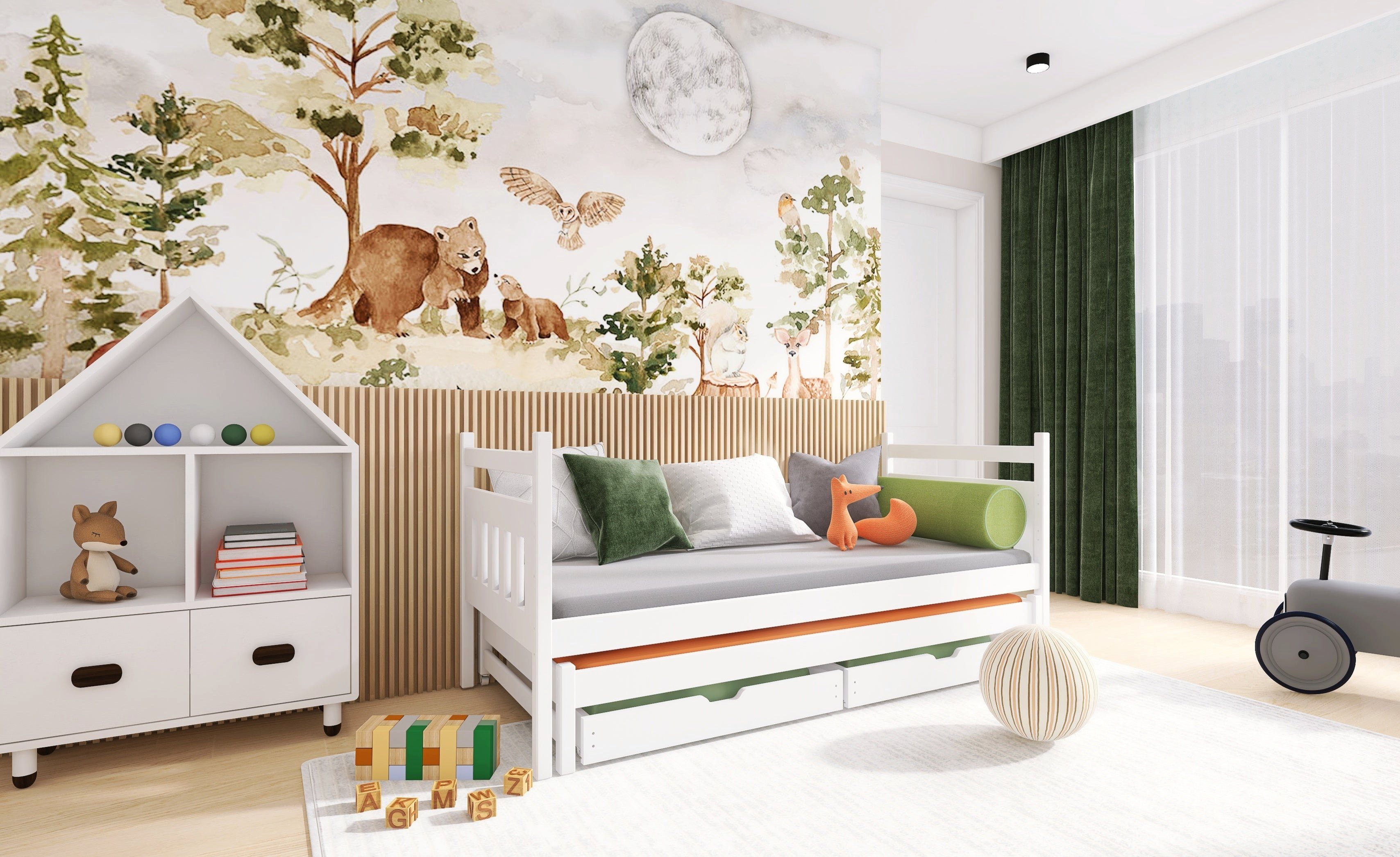 Horten Kinderbett Ausziehbett Bochum für 2 Kinder mit Schubladen (Spar-Set)