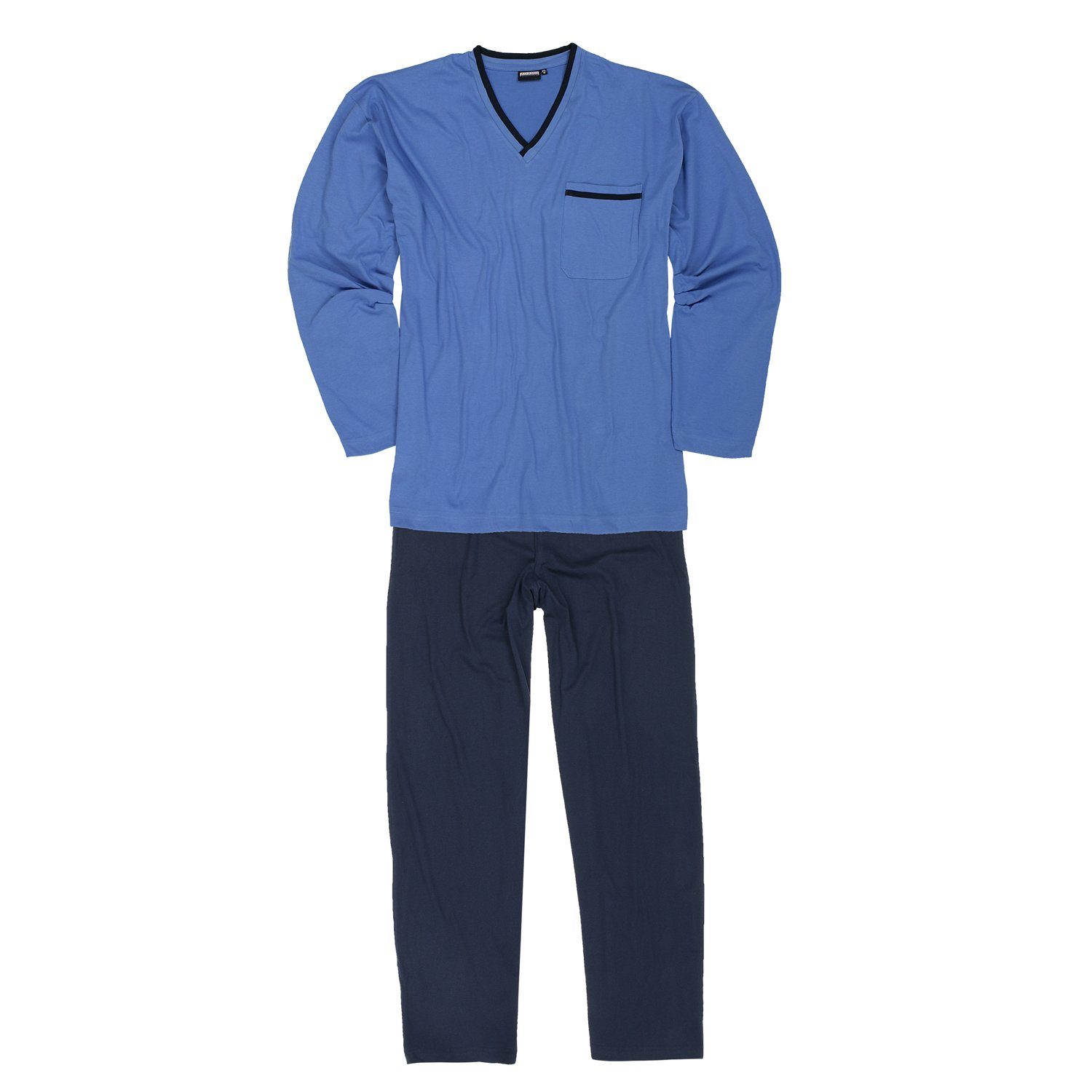 Herren Pyjama Schlafanzug dunkelblau lang 100% Baumwolle in Übergrößen 2XL-10XL 