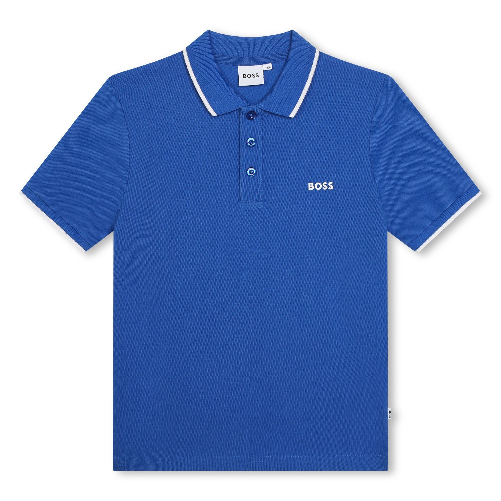 BOSS Poloshirt BOSS Kids Poloshirt blau mit weißen Abschlüssen und Logo