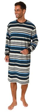 Normann Pyjama Herren Frottee Nachthemd langarm mit Bündchen in gestreifter Optik